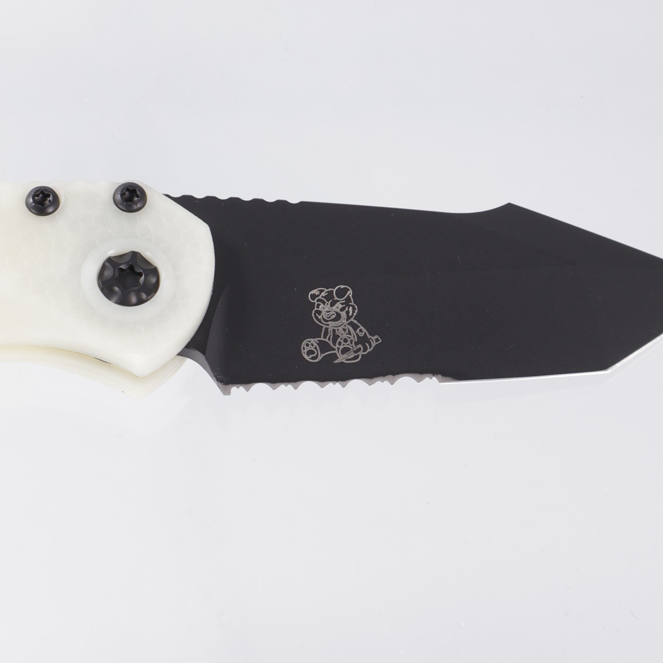 Heretic Mini Pariah Auto Tanto - Glow In The Dark Polymer - Black Partial Serrate Magnacut w/ Snugglez Lasering - H055-4B-GLO - BROP Exclusive *PRE-OWNED*