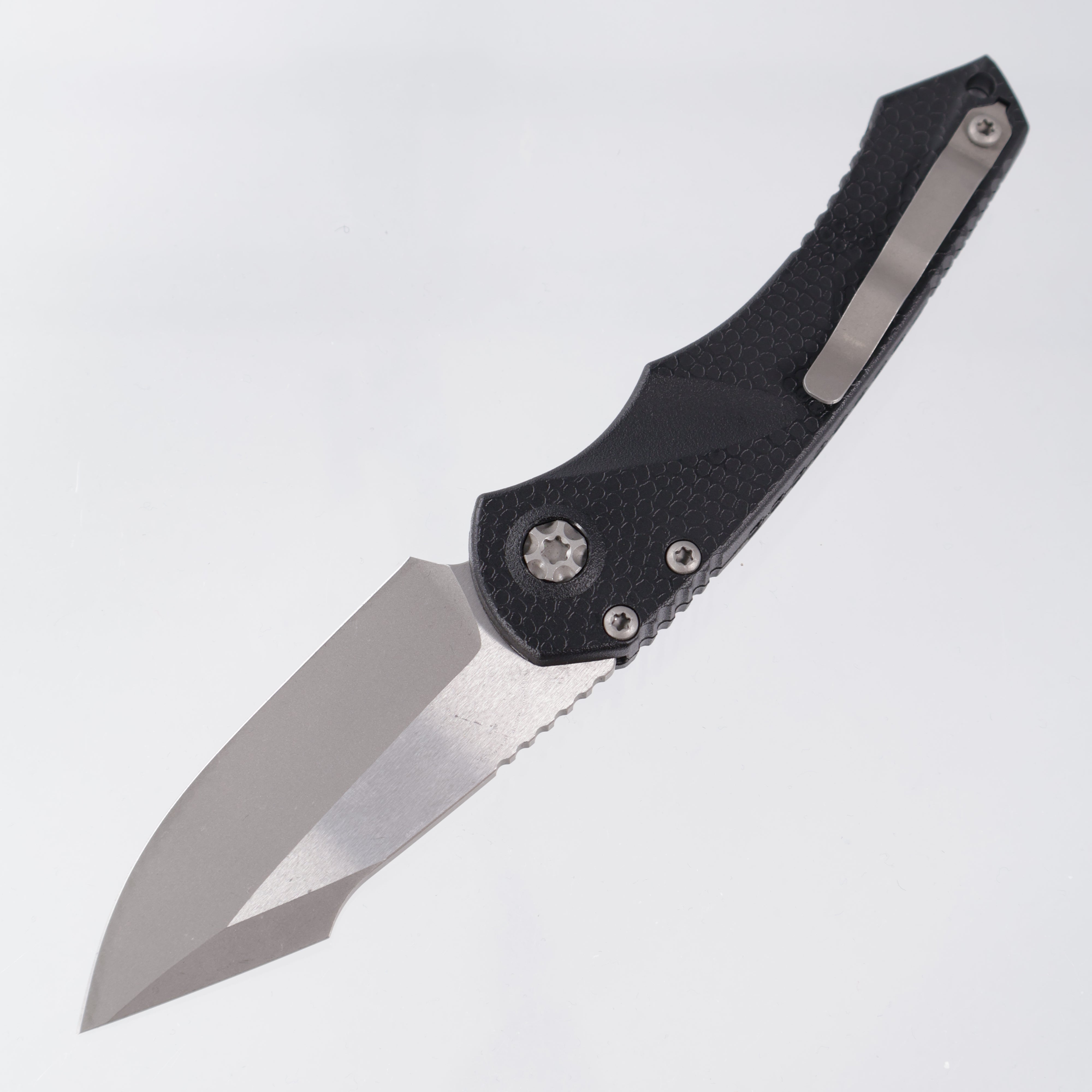 Heretic Mini Pariah Auto Single Edge - Black Polymer - Battleworn Magnacut - H054-5A *PRE-OWNED*