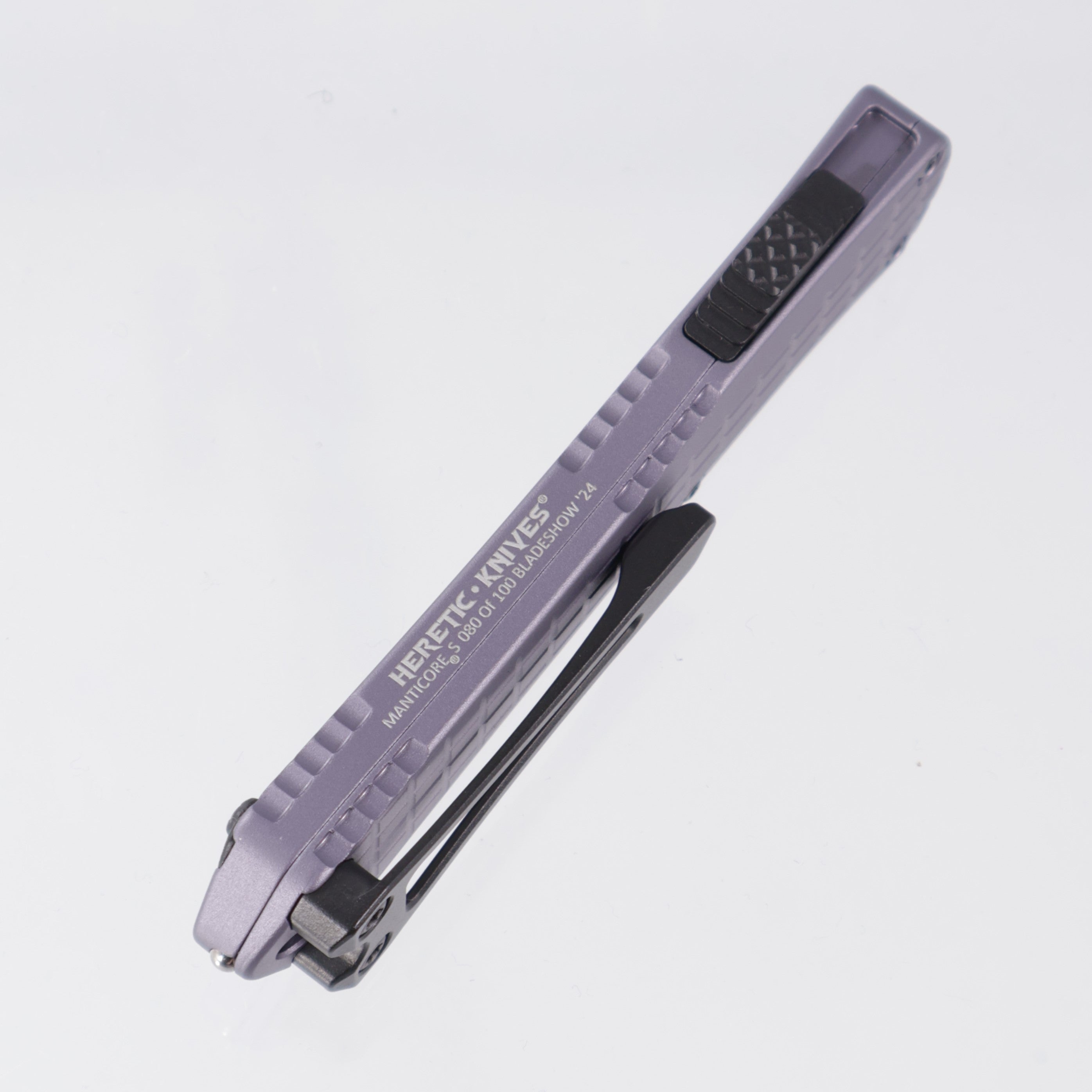 Heretic Manticore S Bowie - Gray Grenade Grip Aluminum - DLC Magnacut - H024-BLADEWEST-2024 *PRE-OWNED*