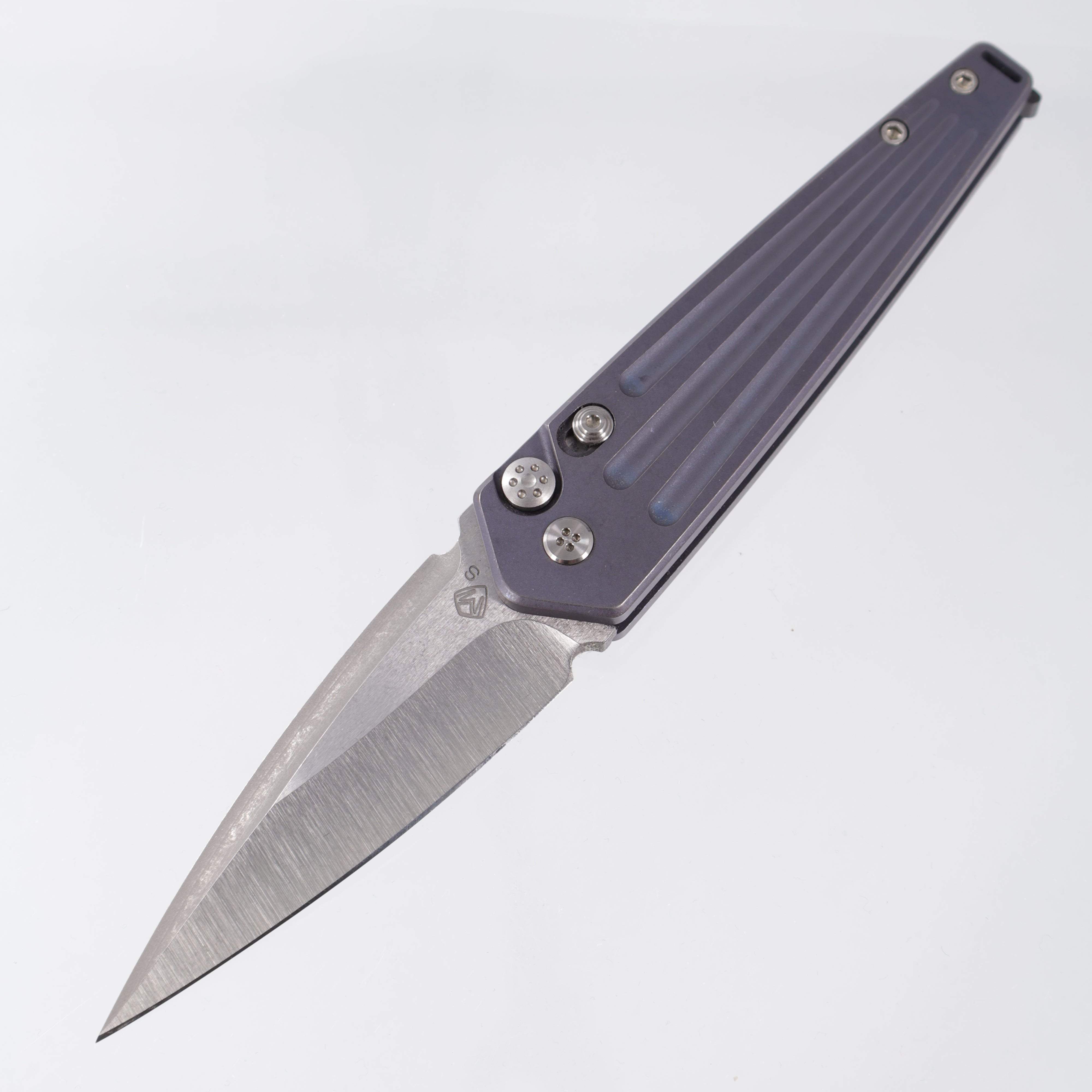 Medford Nosferatu Auto - Blue Titanium Chassis - Stonewash/Satin S45VN *PRE-OWNED*