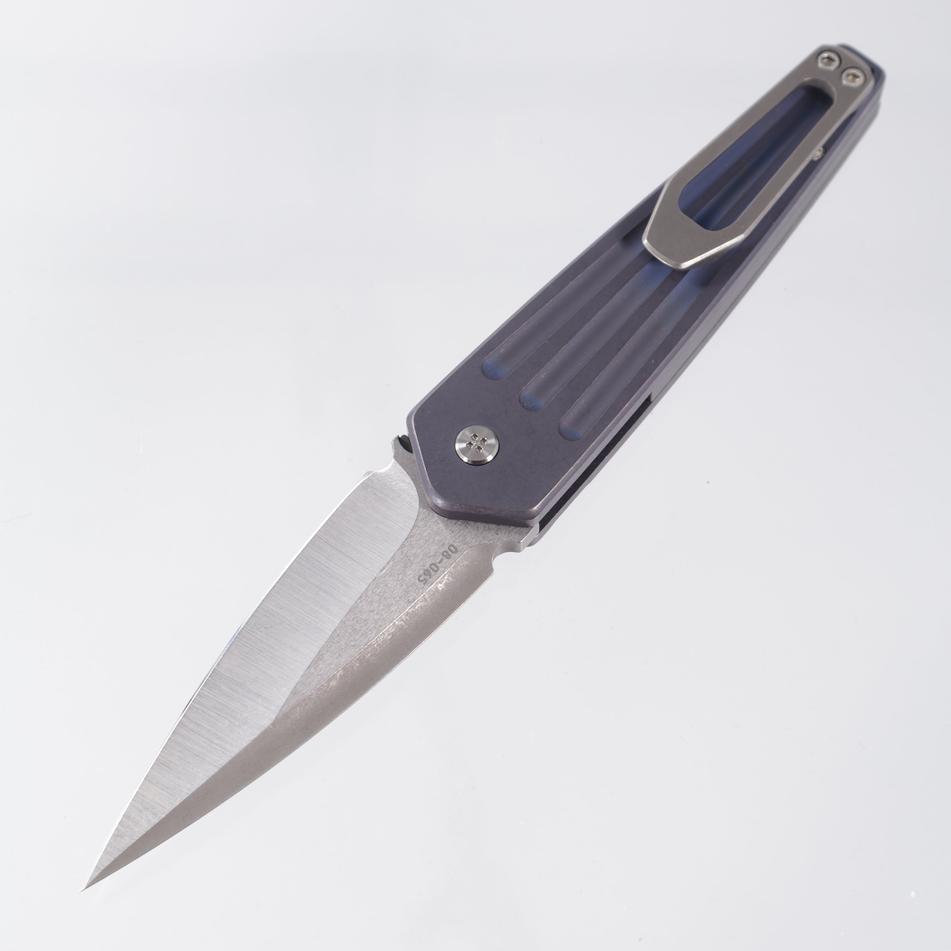 Medford Nosferatu Auto - Blue Titanium Chassis - Stonewash/Satin S45VN *PRE-OWNED*