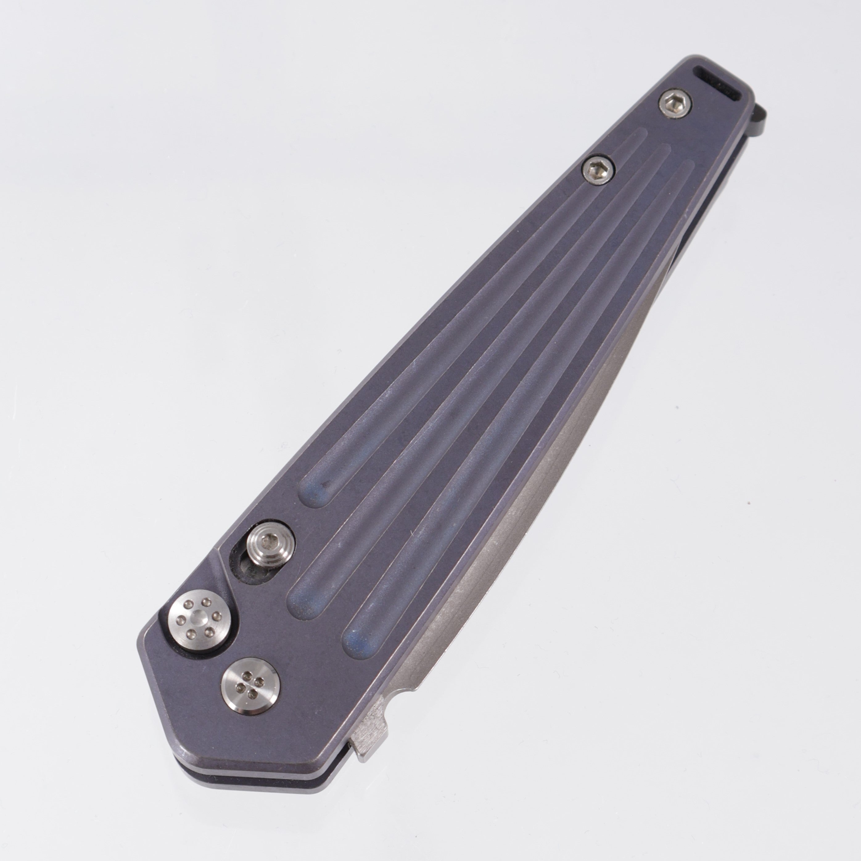 Medford Nosferatu Auto - Blue Titanium Chassis - Stonewash/Satin S45VN *PRE-OWNED*