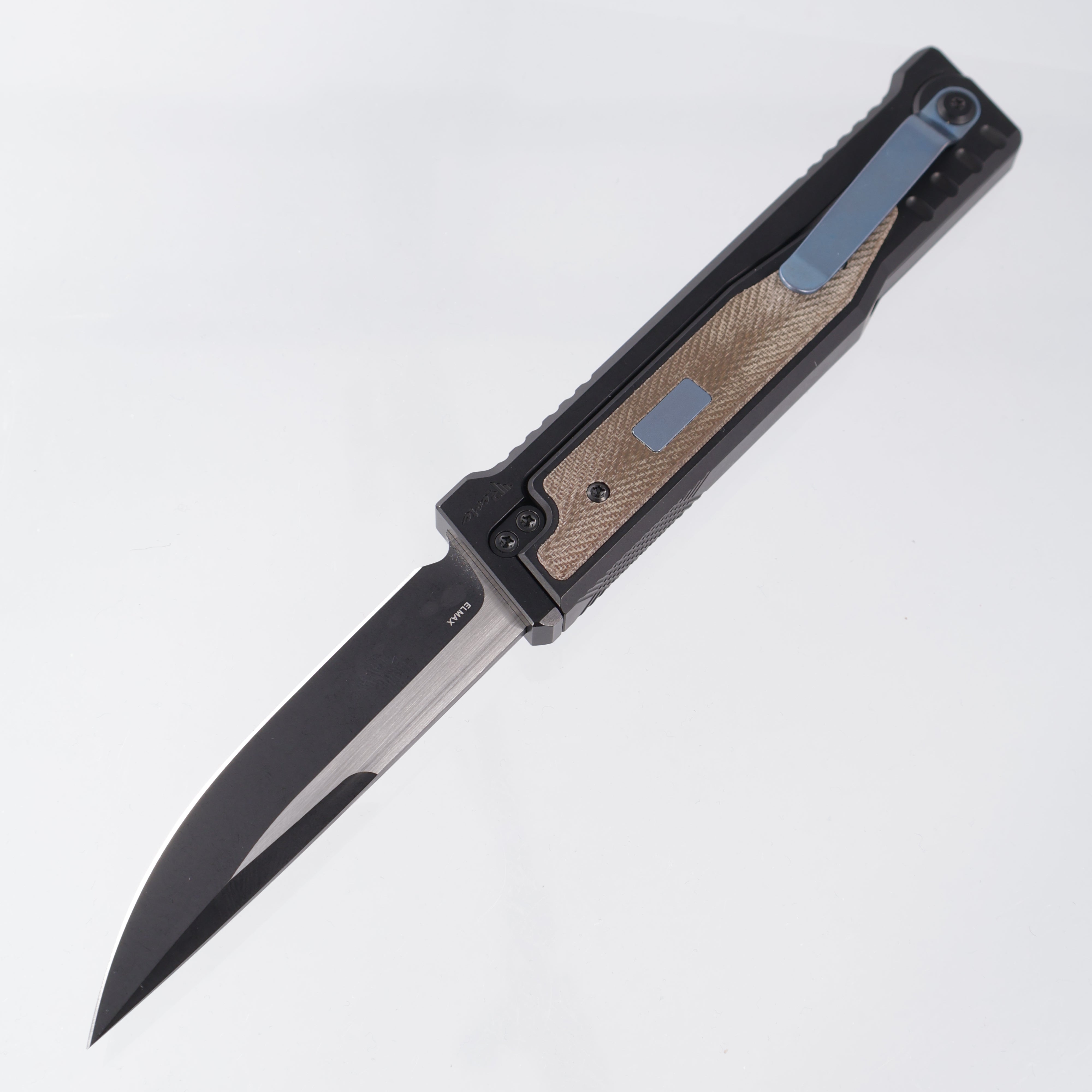 Reate Exo Drop Point - Black PVD Titanium w/ Green Micarta Inlays - 2-Tone PVD Elmax *PRE-OWNED