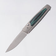 Homer Zhu Chen Auto #56 - Stonewash Titanium w Green/Black Micarta Inlays - Stonewash 154CM *PRE-OWNED*