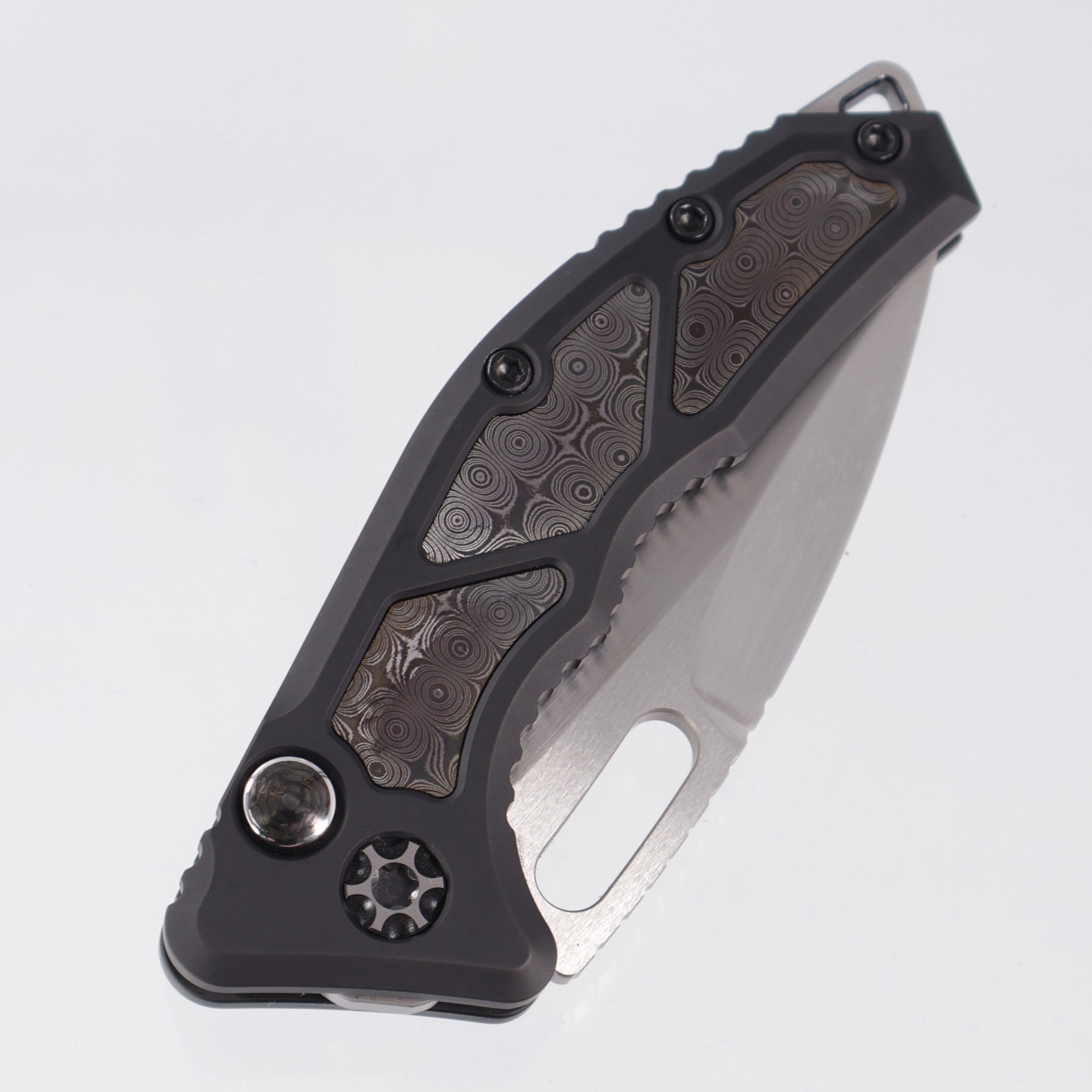 Heretic Medusa V2 Recurve Custom - Black Aluminum w/ Vegas Forge Inlays & Carbon Fiber Button - Hand Satin Blade S/N: 006 *PRE-OWNED*