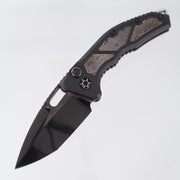 Heretic Medusa V2 Tanto Custom - Black Aluminum w/ Vegas Forge Inlays & Carbon Fiber Button - Stonewash DLC Blade S/N: 003 *PRE-OWNED*