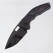 Heretic Medusa V2 Tanto Custom - Black Aluminum w/ Blued Vegas Forge Inlays & Carbon Fiber Button - Stonewash DLC Blade S/N: 006 *PRE-OWNED*