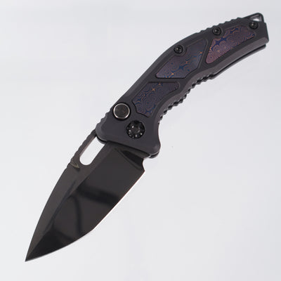 Heretic Medusa V2 Tanto Custom - Black Aluminum w/ Blued Vegas Forge Inlays & Carbon Fiber Button - Stonewash DLC Blade S/N: 006 *PRE-OWNED*