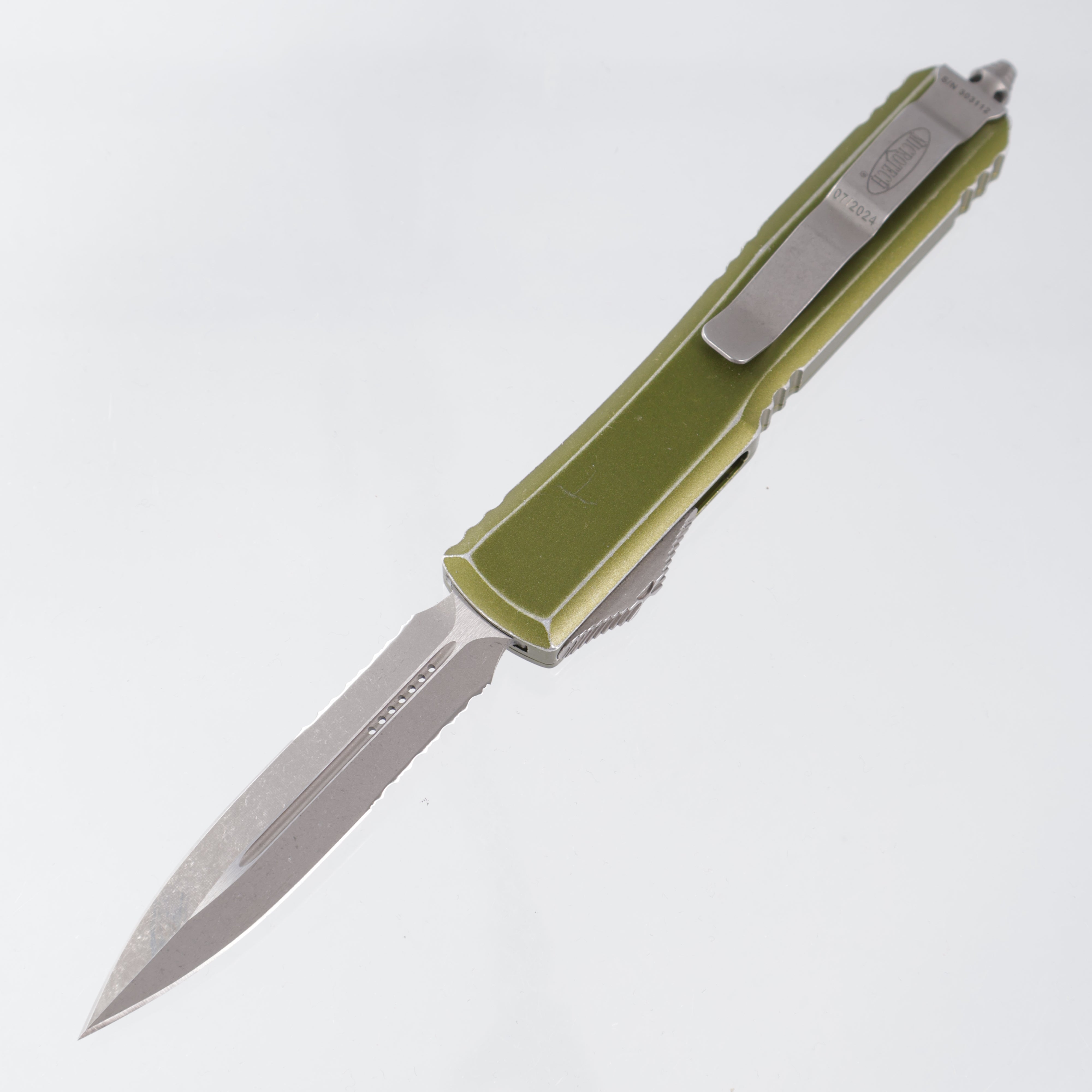 Microtech Ultratech Double Edge - Distressed OD Green Aluminum - Apocalyptic M390 - 122-11 OD *PRE-OWNED*