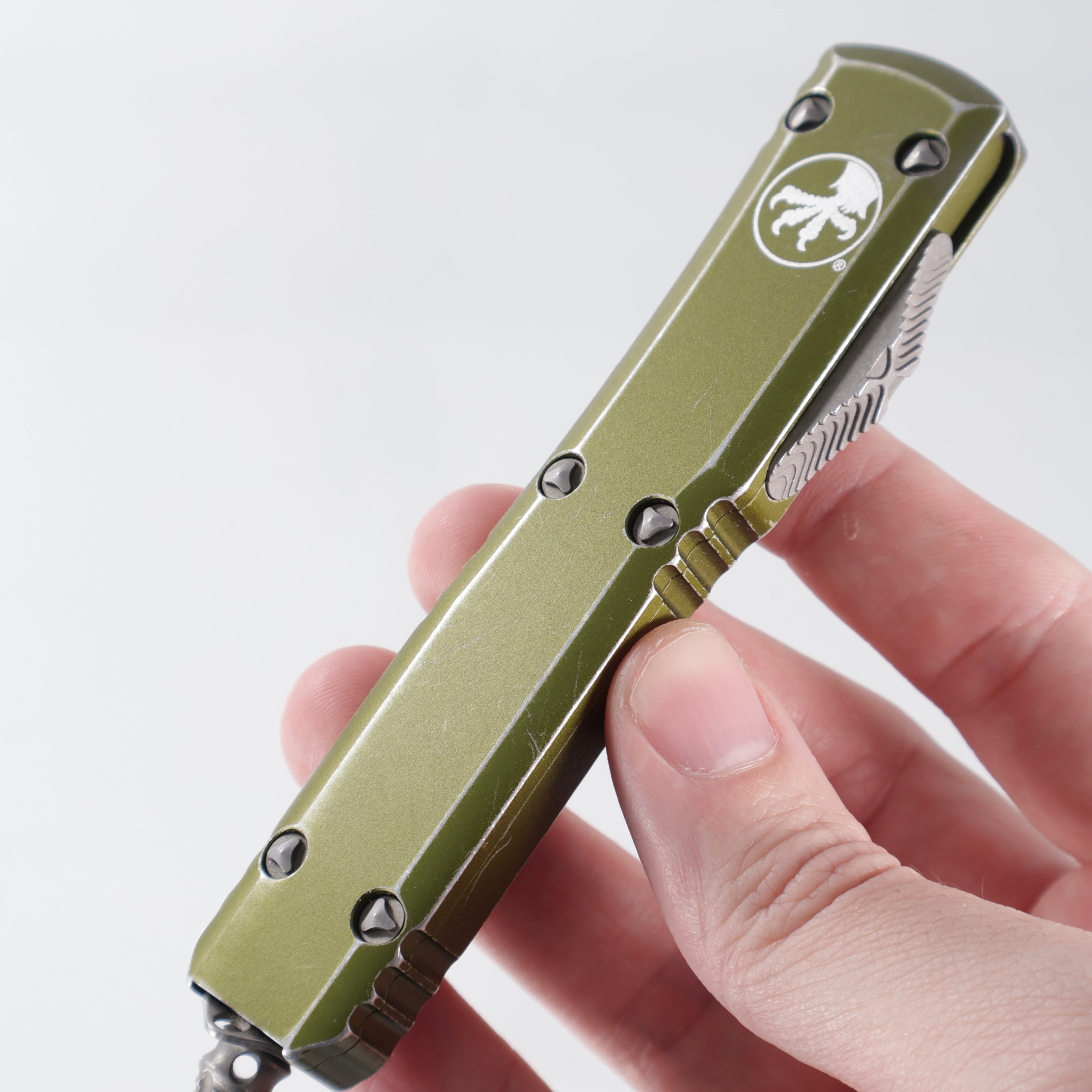 Microtech Ultratech Double Edge - Distressed OD Green Aluminum - Apocalyptic M390 - 122-11 OD *PRE-OWNED*