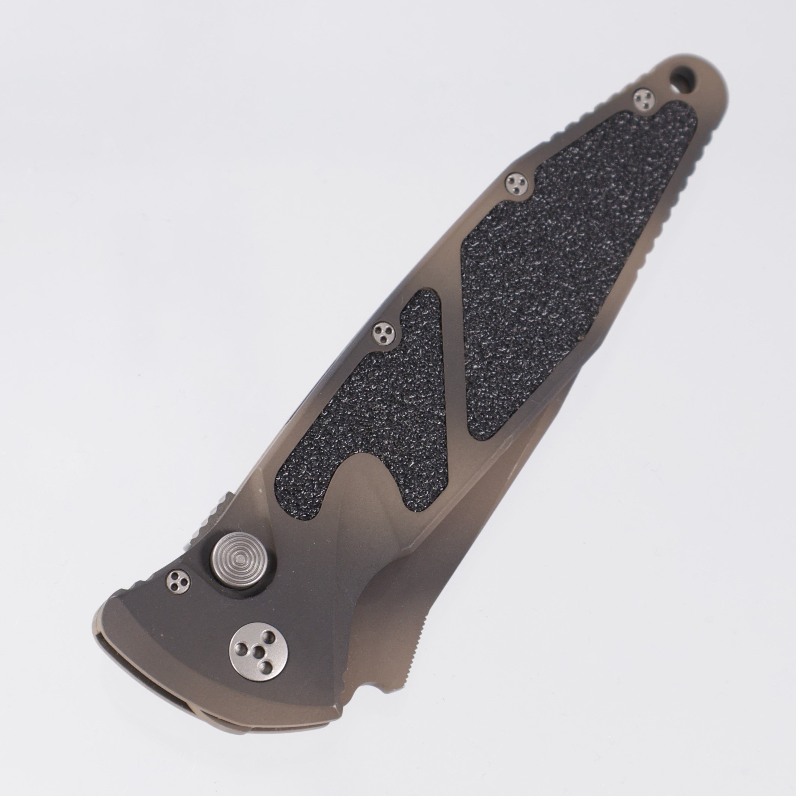 Microtech Mini Socom Auto Clip Point - Tan Camo Aluminum w/ Safety - Cerakote Blade - 12/2003 Build *PRE-OWNED*