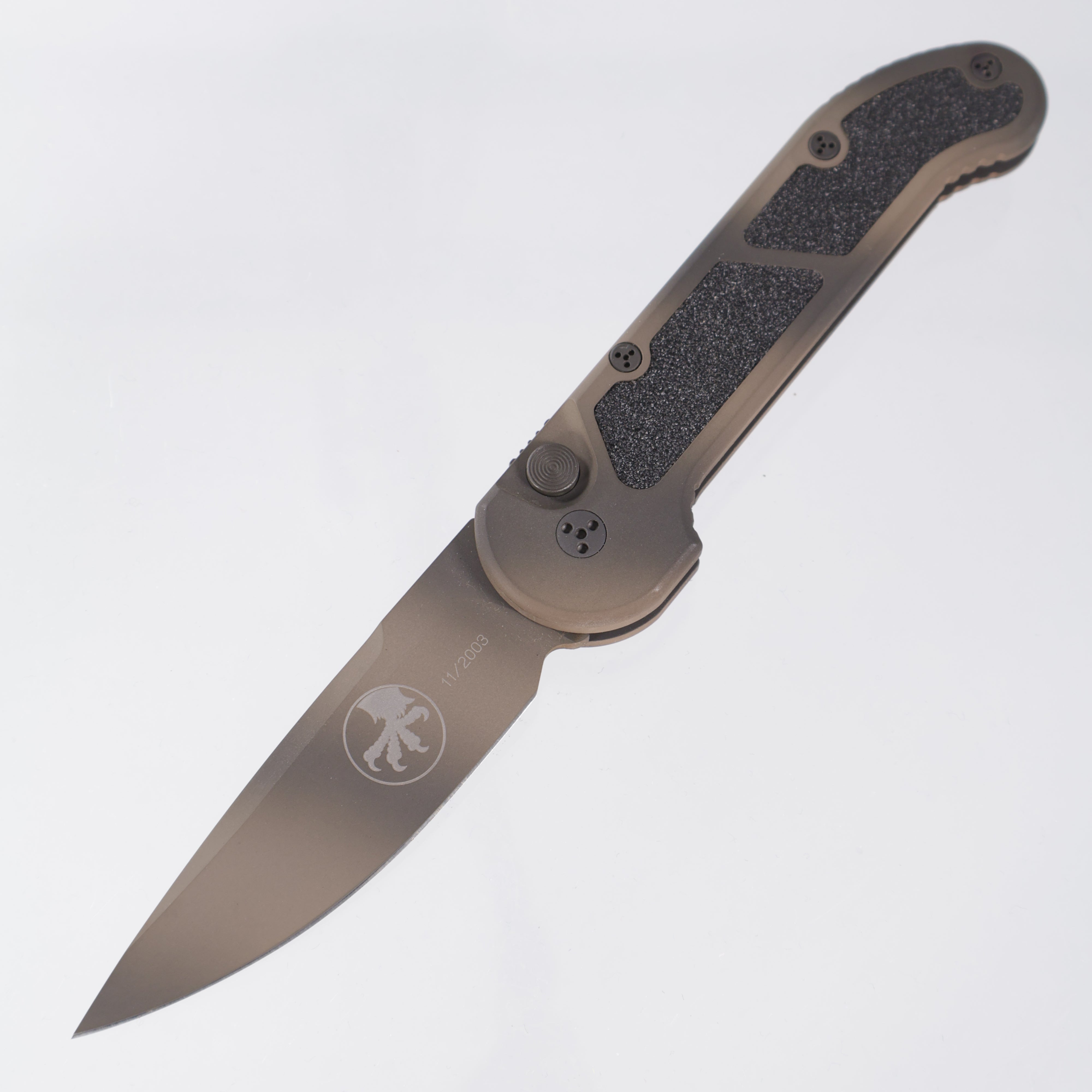 Microtech UMS - Tan Camo Aluminum w/ Safety - Cerakote Blade - 11/2003 Build *PRE-OWNED*