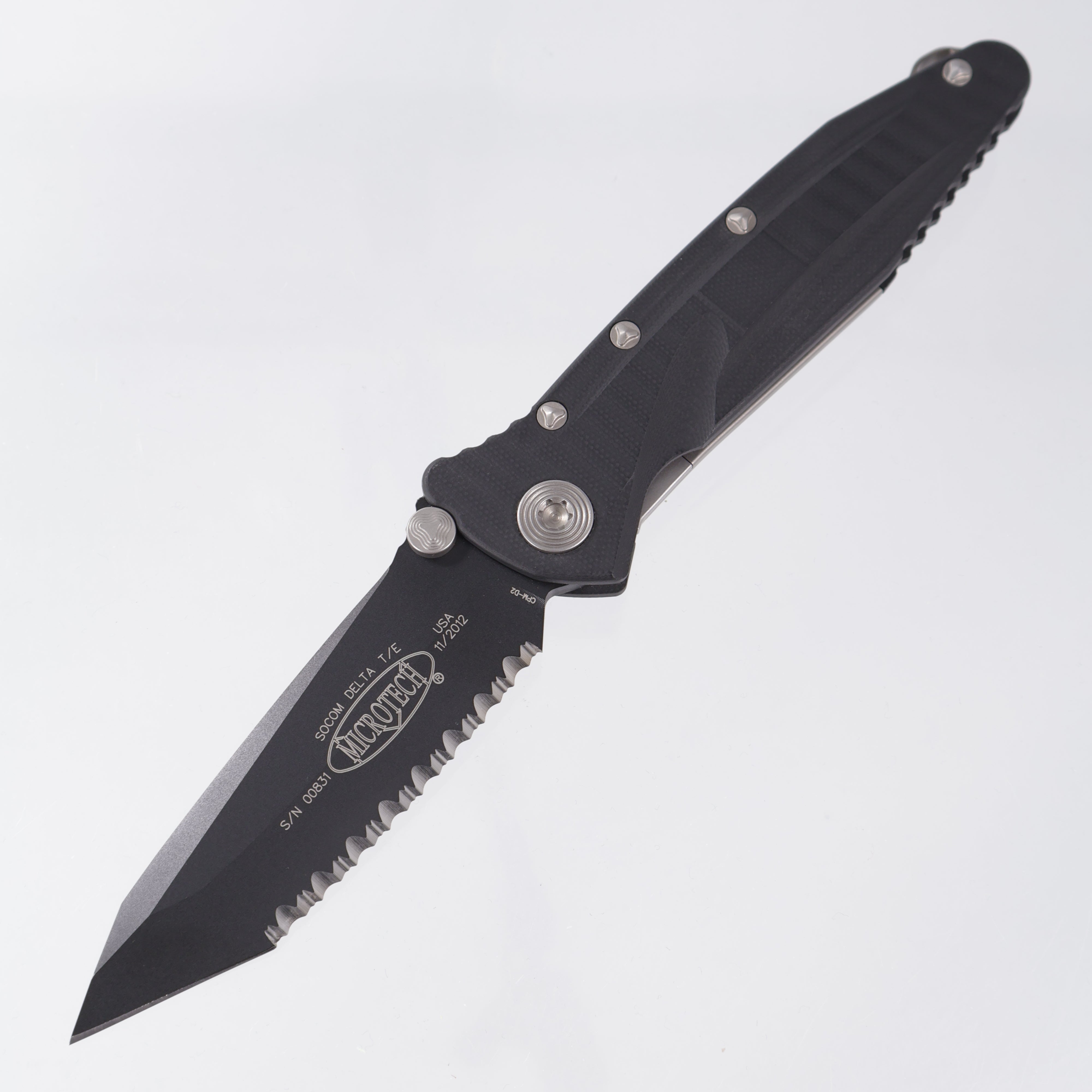 Microtech Socom Delta Tanto - Black G10 w/ Sub Frame Lock - Black Full Serrate CPM-D2 - 11/2012 Build *PRE-OWNED*