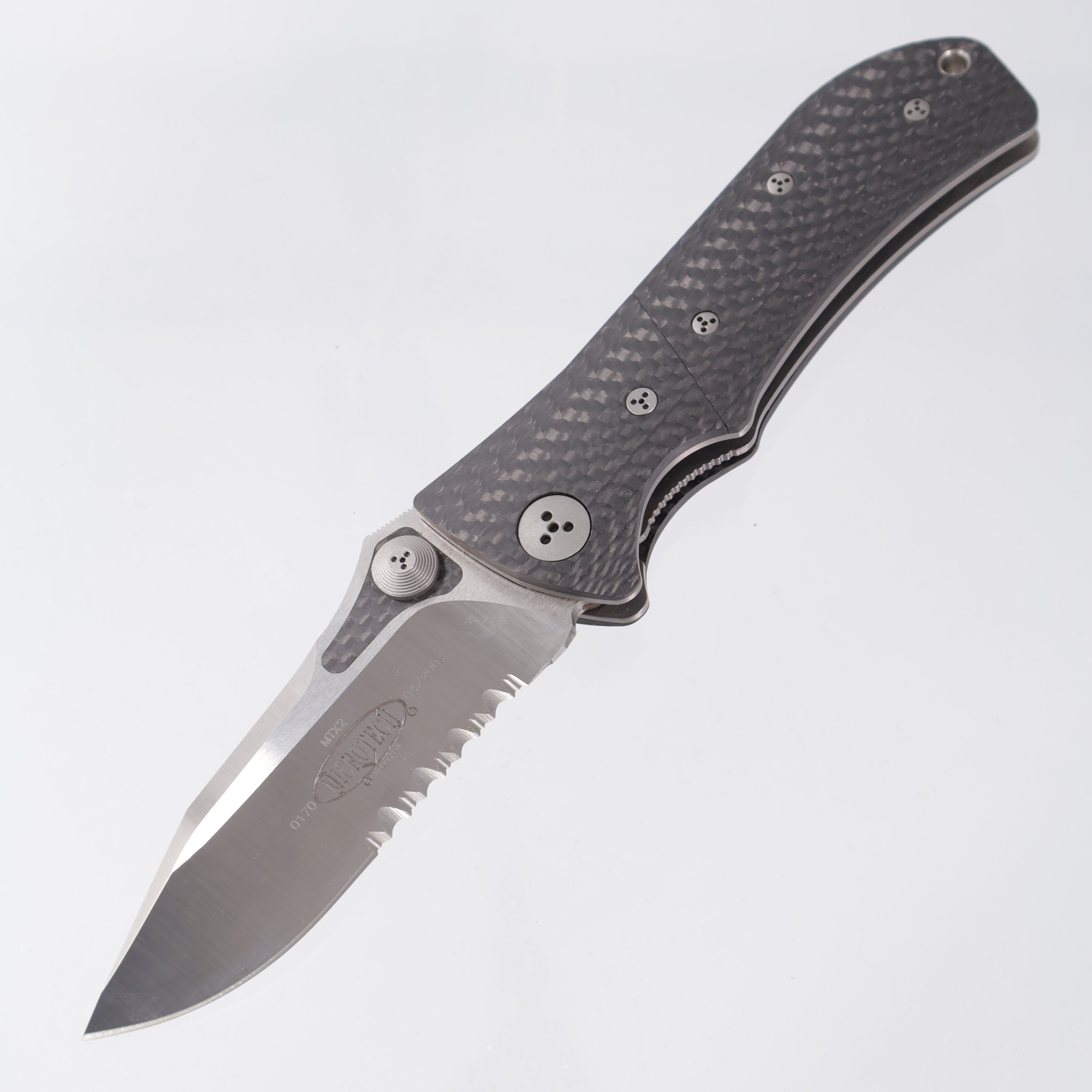 Microtech MTX-2 Dual Action - One Piece Carbon Fiber w/ Bolster Release - Satin Partial Serrate S30V - 04/2004 *PRE-OWNED*