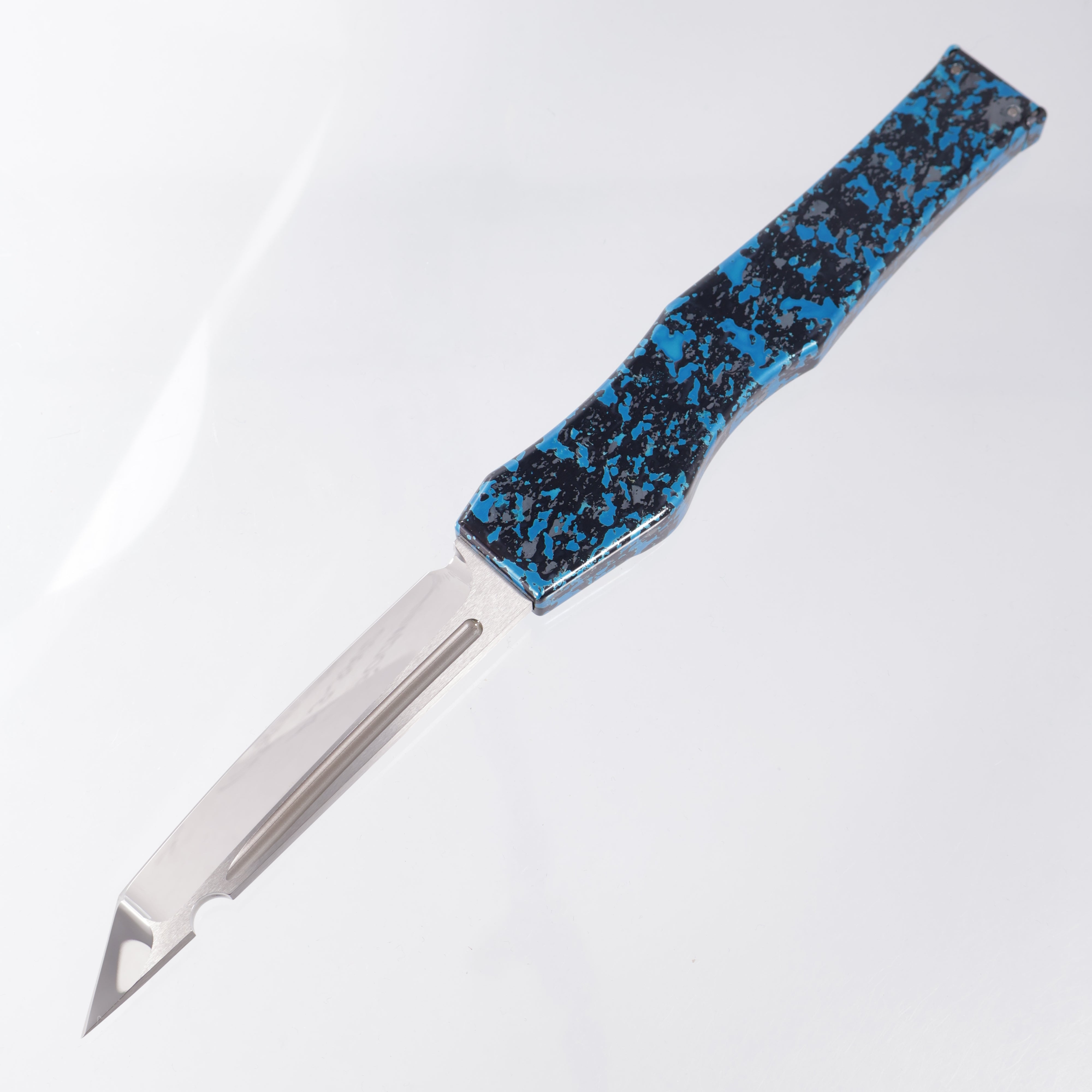 Marfione Custom Halo V Tanto - Blue & Black Splash Ano w/ Claw Logo - High Polish Compound Grind CPM-154 - 08/2012 Build *PRE-OWNED*