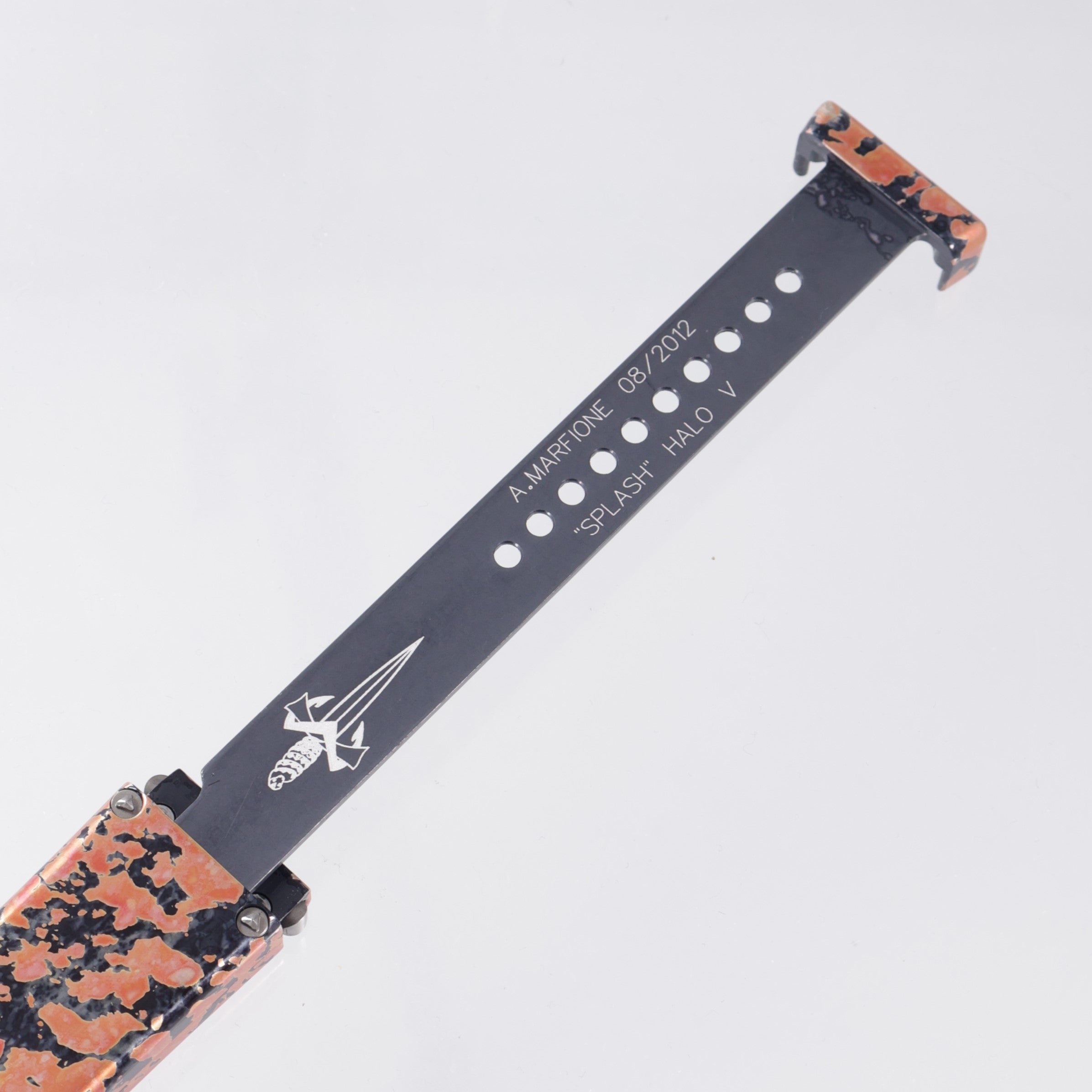 Marfione Custom Halo V Tanto - Orange & Black Splash Ano w/ Claw Logo - High Polish Compound Grind CPM-154 - 08/2012 Build *PRE-OWNED*