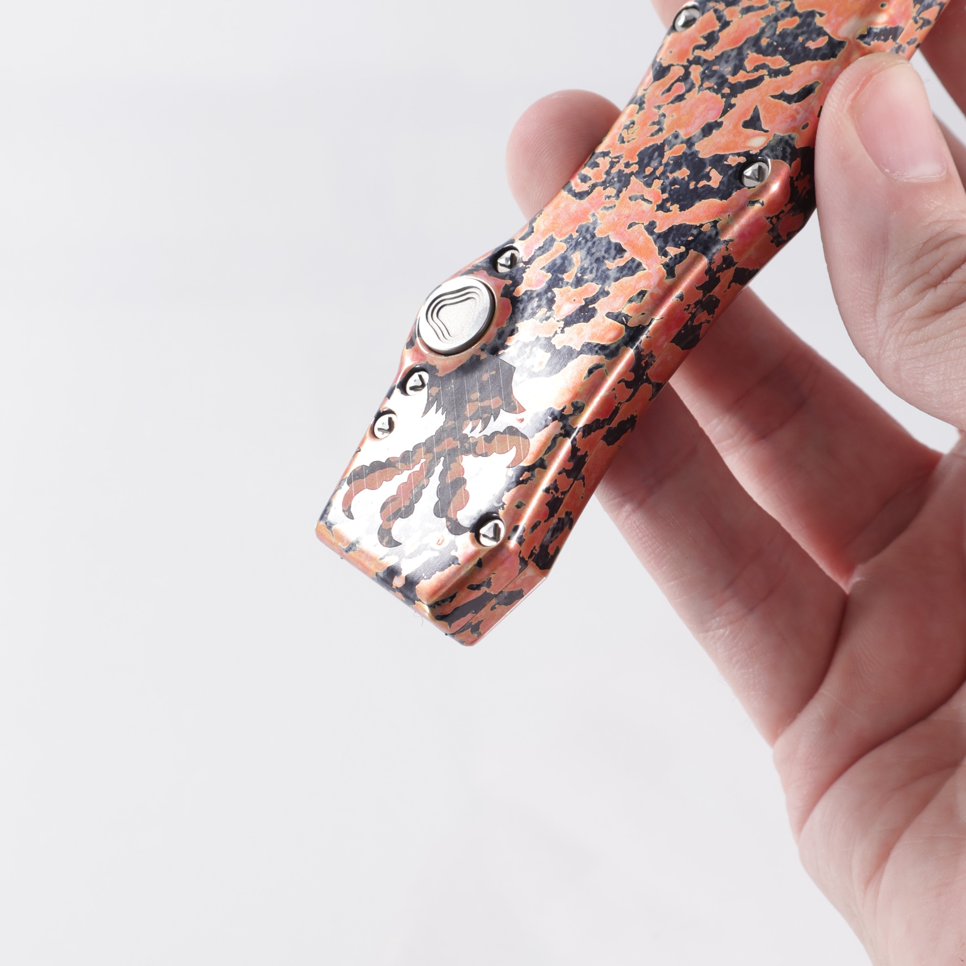 Marfione Custom Halo V Tanto - Orange & Black Splash Ano w/ Claw Logo - High Polish Compound Grind CPM-154 - 08/2012 Build *PRE-OWNED*