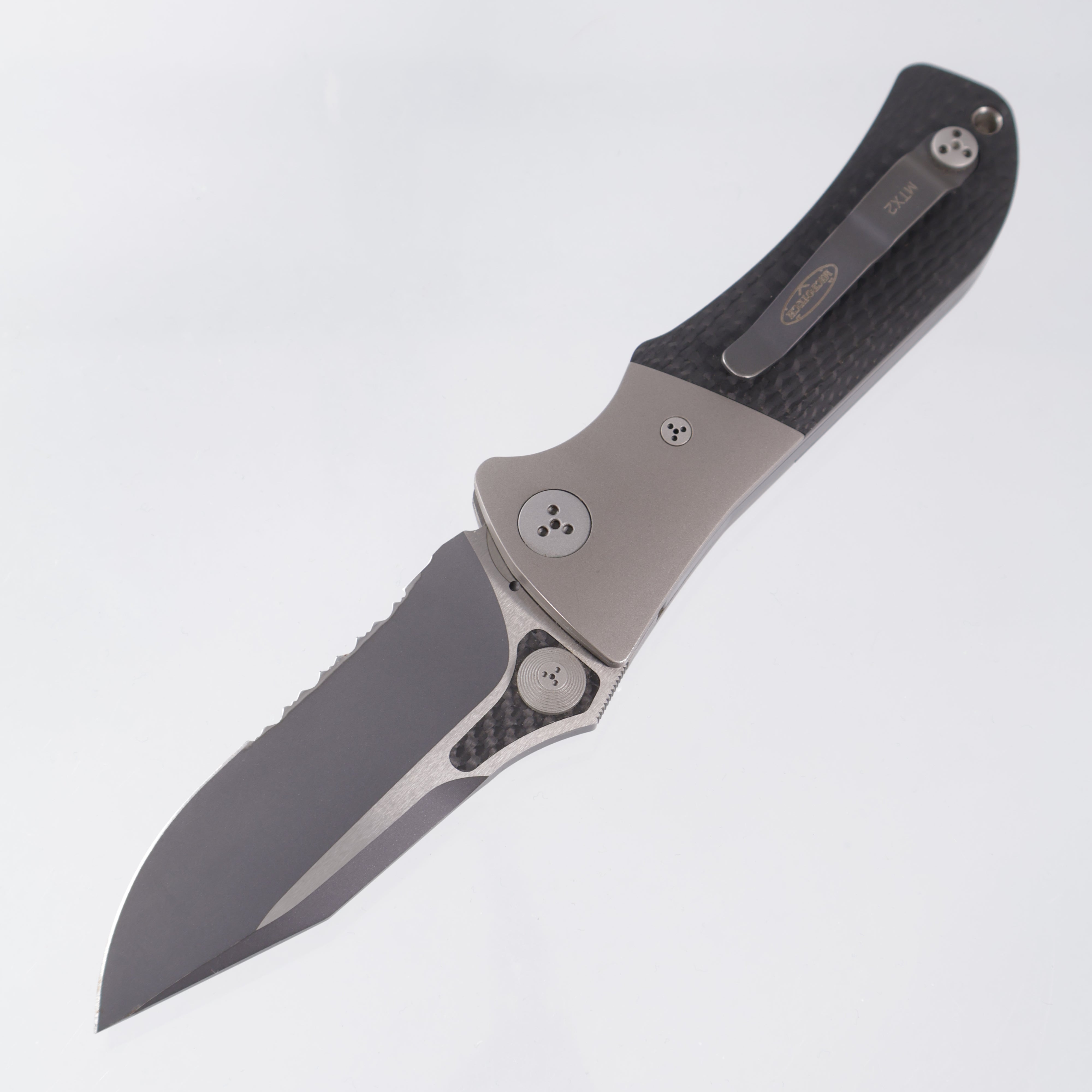Microtech MTX-2 D/A - Carbon Fiber w/ Titanium Bolsters - 2-Tone Black Partial Serrate S30V - 06/2004 Build *PRE-OWNED*