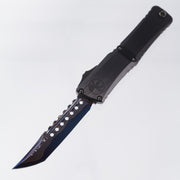 Microtech Combat Troodon Gen III Marfione Select Hellhound - Hefted Aluminum Chassis w/ Blue Titanium Glassbreak & DLC Hardware - Blued Baker Forge Coppermai Damascus - 1219-16MS2 *PRE-OWNED*