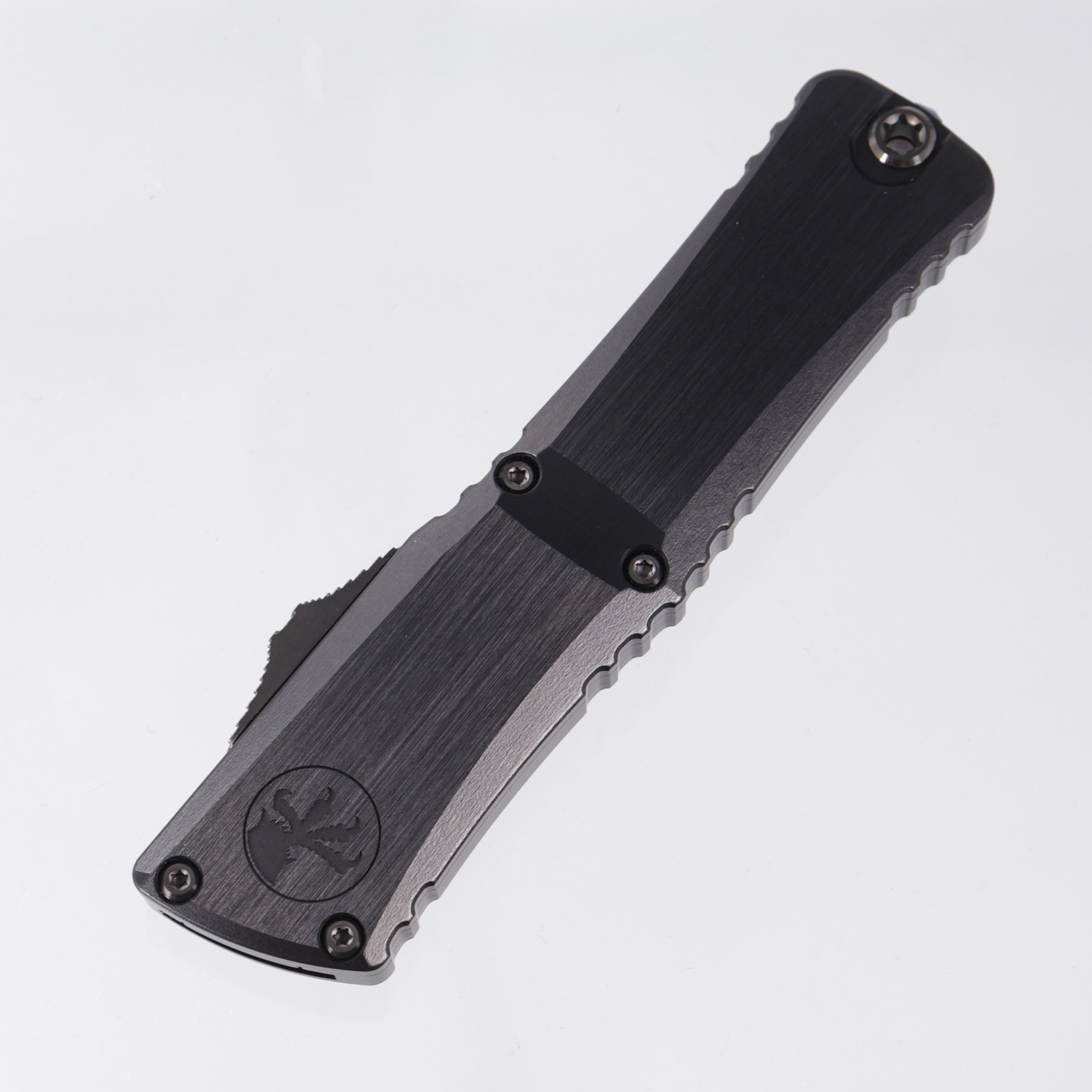 Microtech Combat Troodon Gen III Marfione Select Hellhound - Hefted Aluminum Chassis w/ Blue Titanium Glassbreak & DLC Hardware - Blued Baker Forge Coppermai Damascus - 1219-16MS2 *PRE-OWNED*