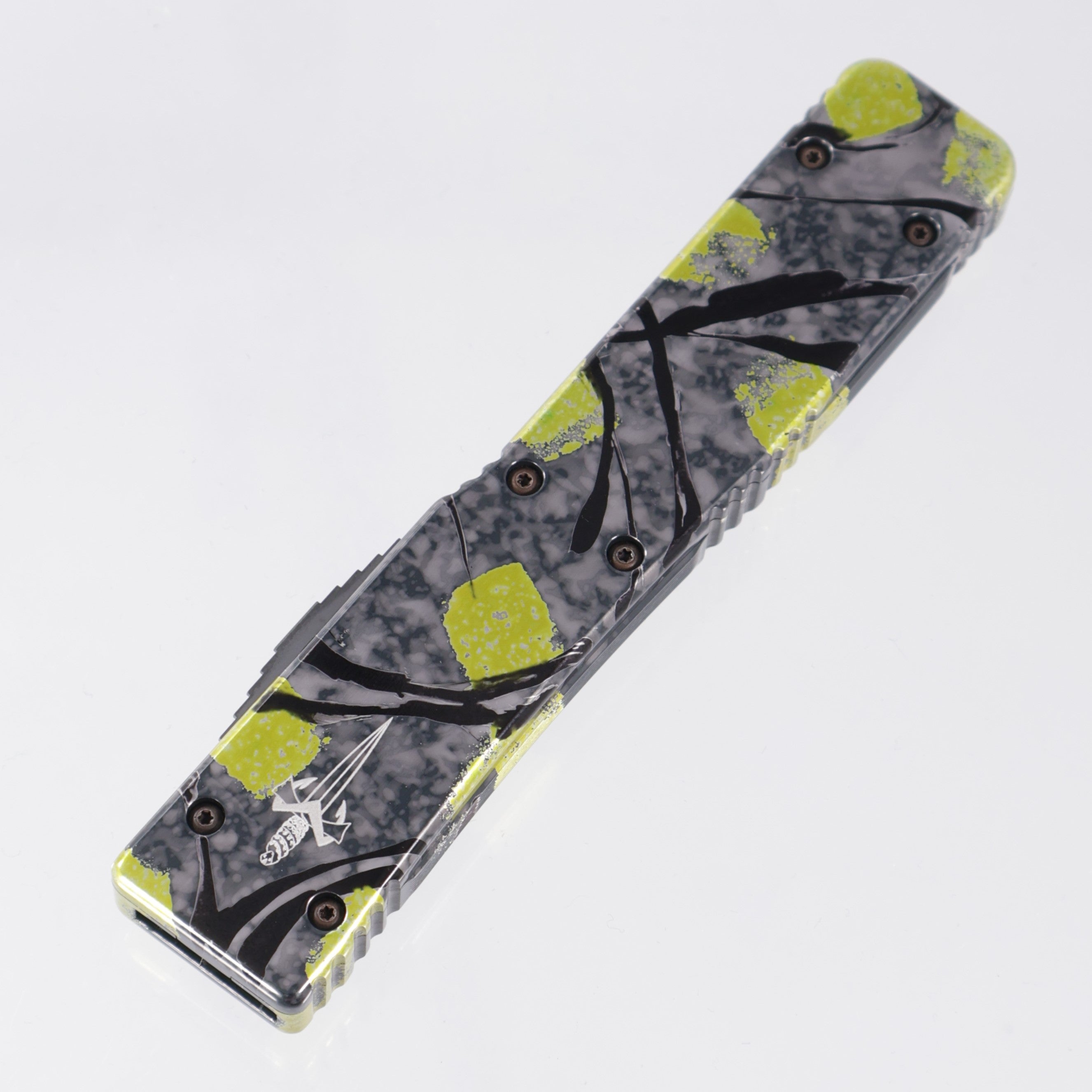 Marfione Custom Ultratech - Gray/Yellow/Black Splash Chassis - Devin Thomas Damascus Blade - S/N: 092 *PRE-OWNED*