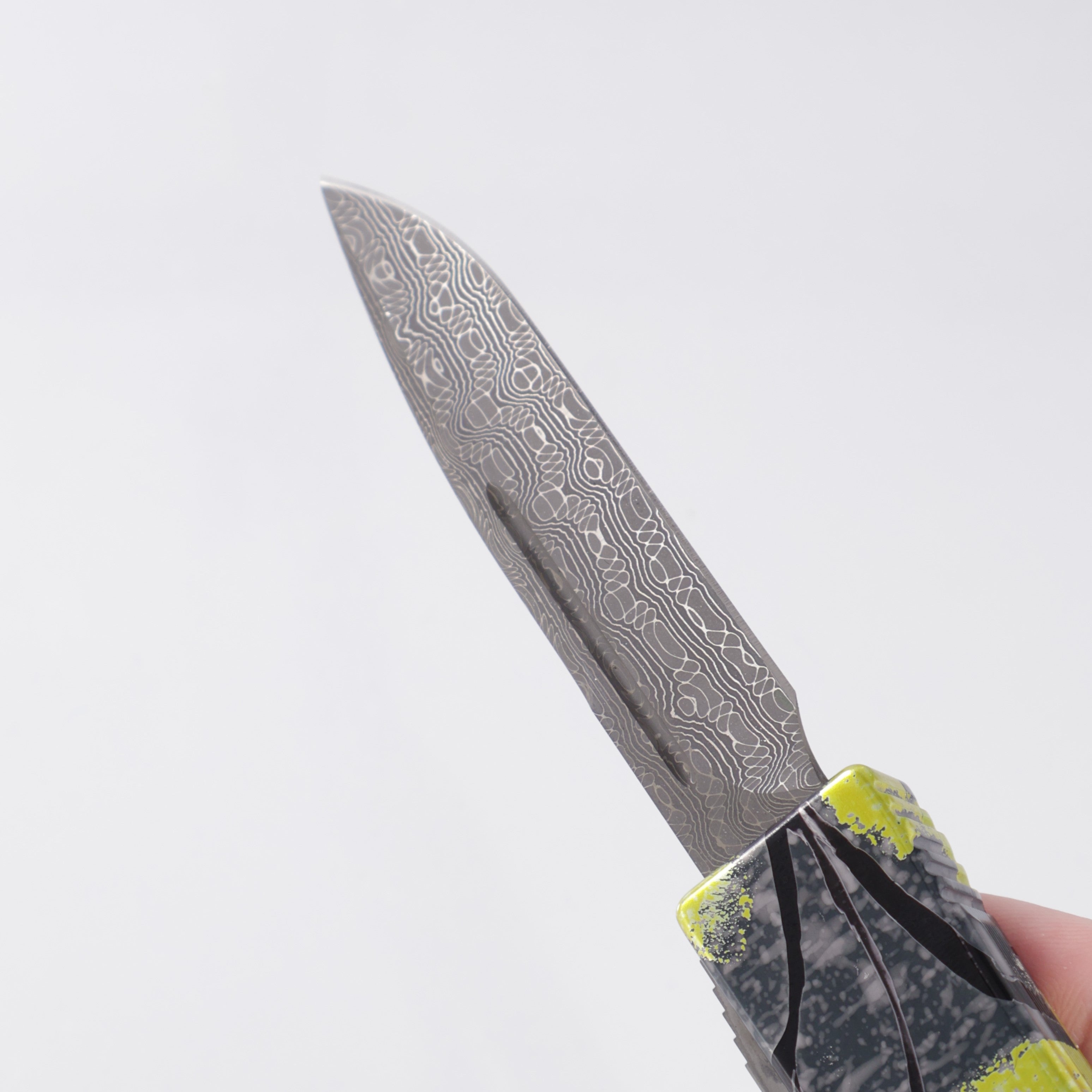 Marfione Custom Ultratech - Gray/Yellow/Black Splash Chassis - Devin Thomas Damascus Blade - S/N: 092 *PRE-OWNED*