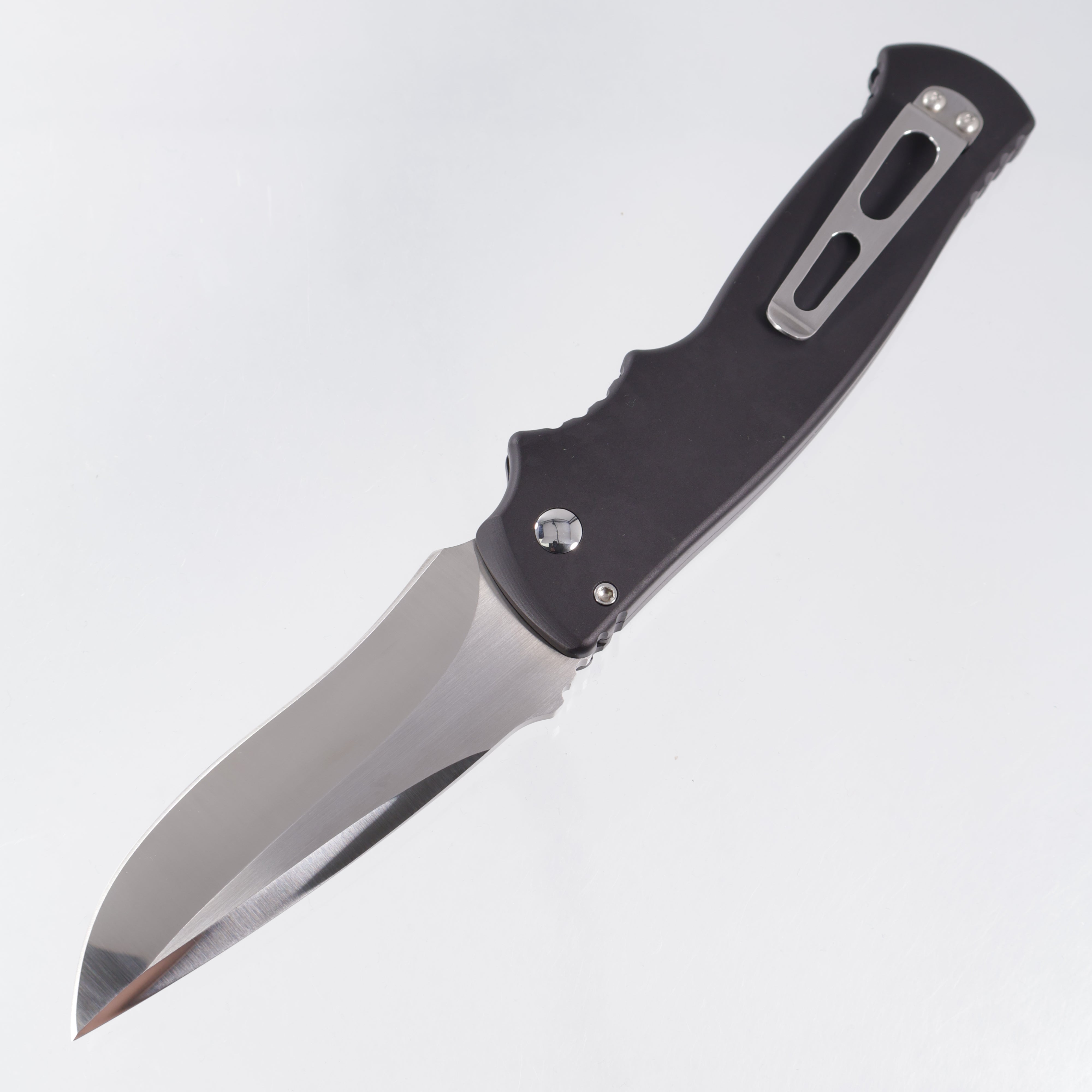 Brend Knives Custom M2 Auto - Black Aluminum w/ Stingray Inlays & Black Lip Pearl Button - Walter Brend Hand Ground Mirror Satin Blade *PRE-OWNED*