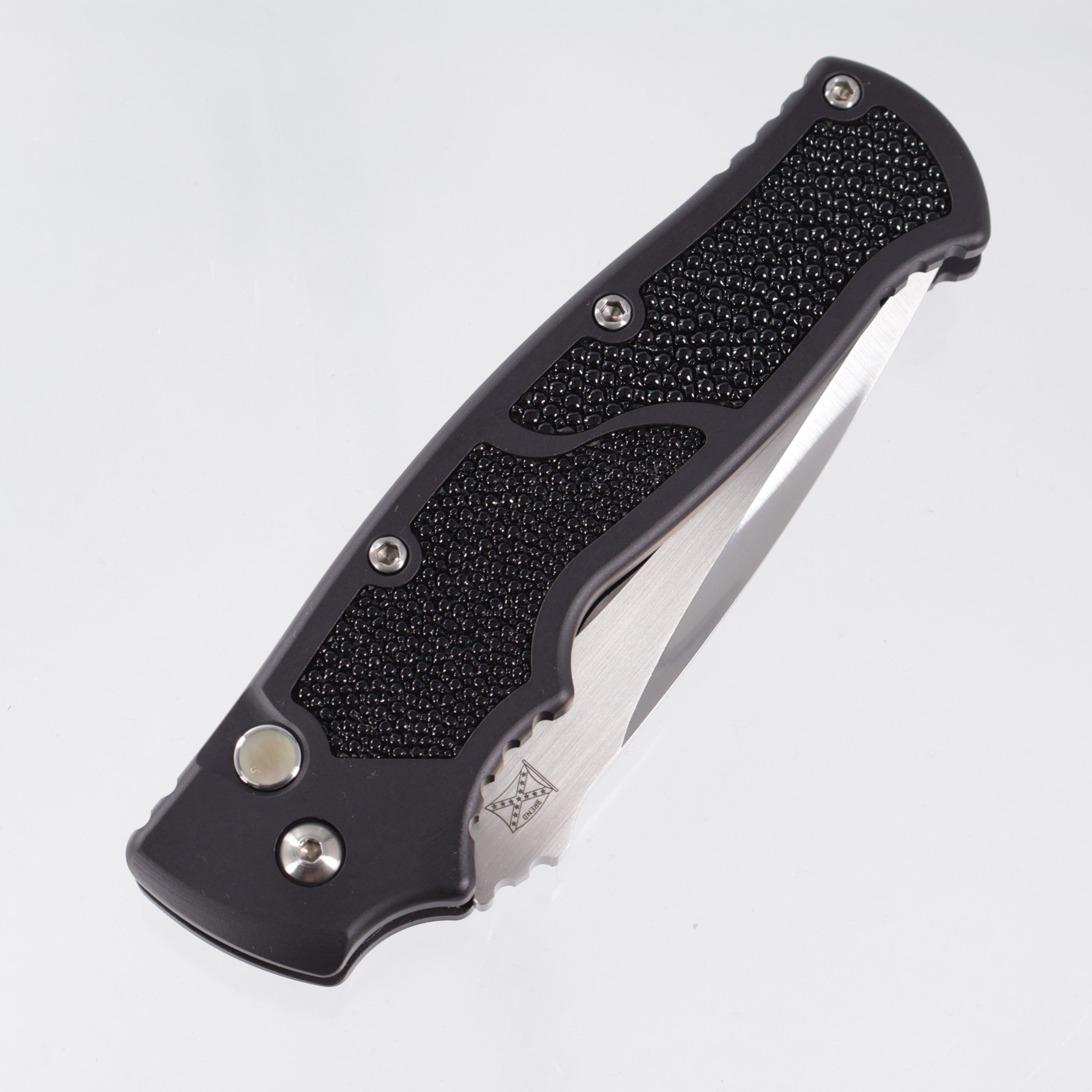 Brend Knives Custom M2 Auto - Black Aluminum w/ Stingray Inlays & Black Lip Pearl Button - Walter Brend Hand Ground Mirror Satin Blade *PRE-OWNED*