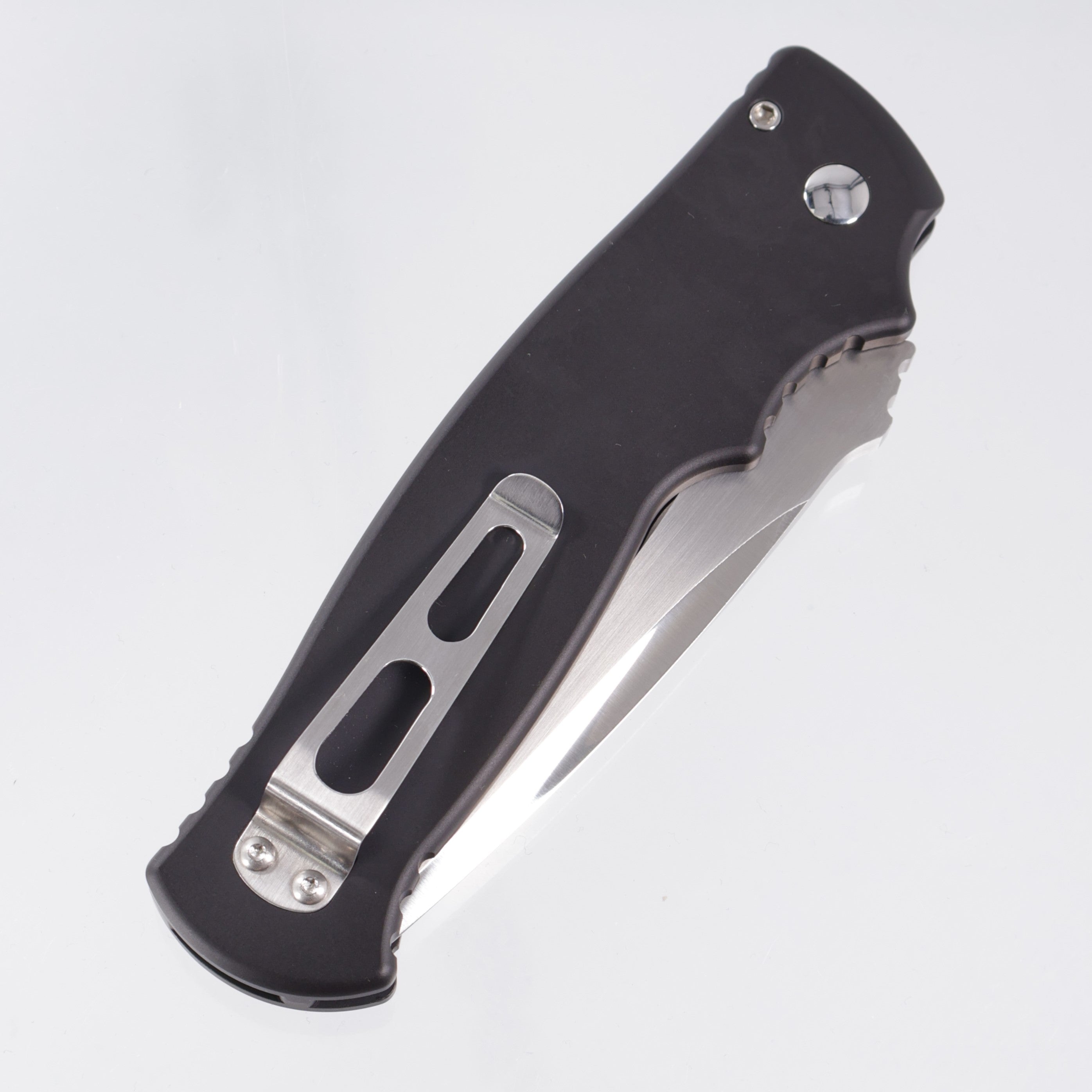 Brend Knives Custom M2 Auto - Black Aluminum w/ Stingray Inlays & Black Lip Pearl Button - Walter Brend Hand Ground Mirror Satin Blade *PRE-OWNED*