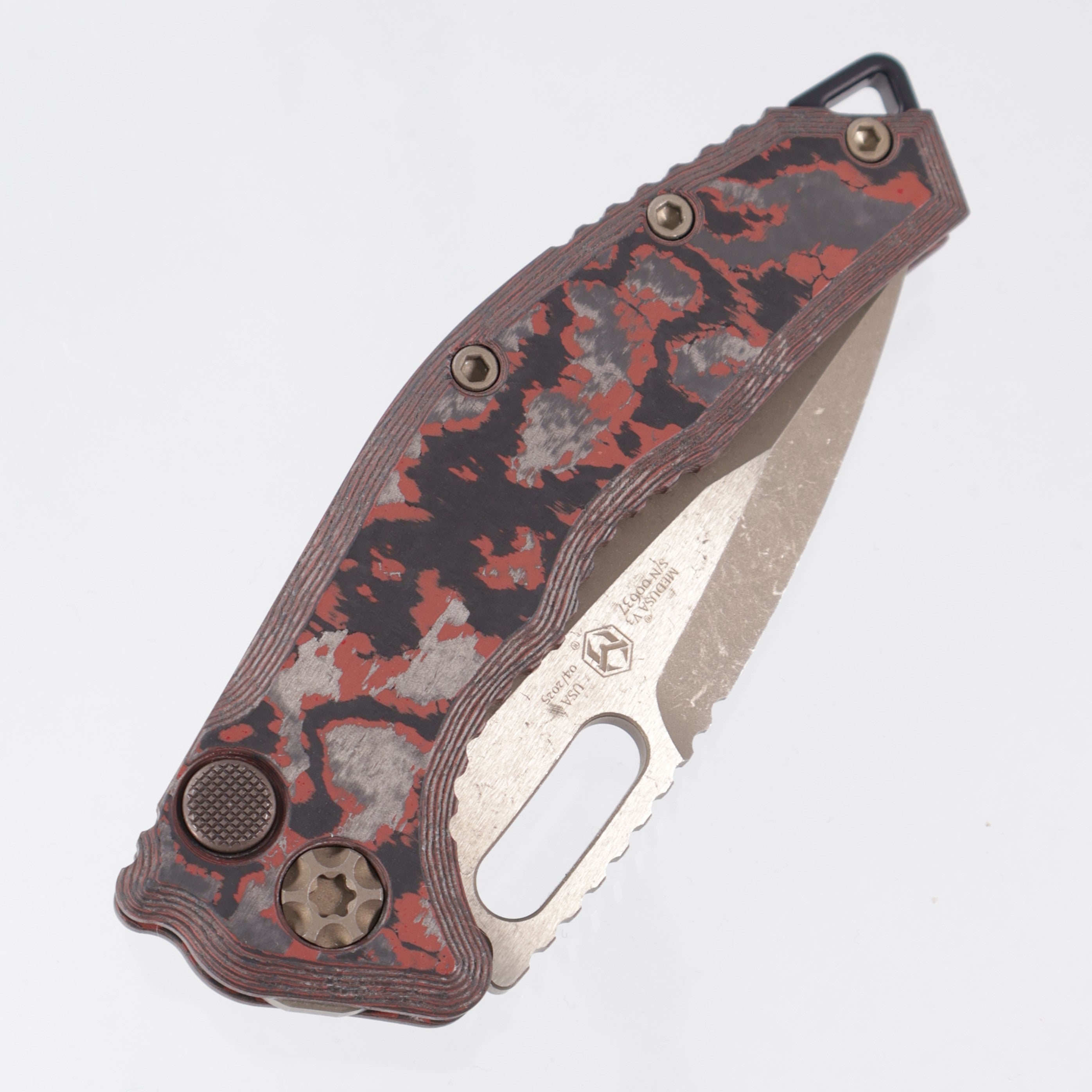 Heretic Medusa V3 Auto Tanto - Red Camo Carbon - Bronze Magnacut - H011-7A-RD/CC *PRE-OWNED*
