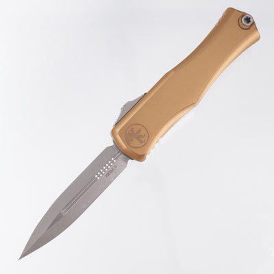 Microtech Hera II Double Edge - Tan Aluminum - Apocalyptic M390MK - 1702-10 APTA *PRE-OWNED*