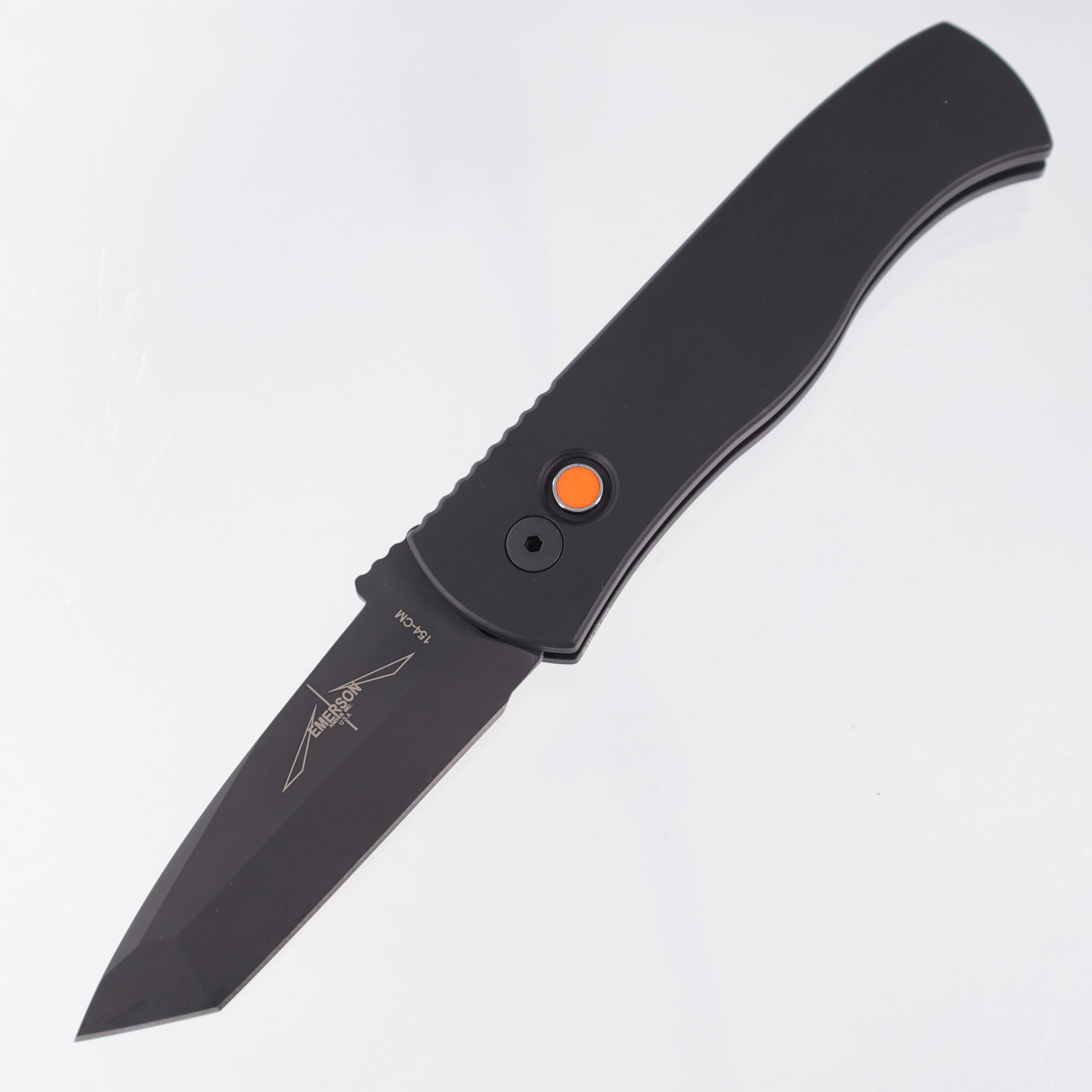 Pro-Tech Emerson CQC7 Tanto Chisel Grind - Black Aluminum w/ Orange G10 Button - DLC 154CM - 2024 Cancon CQC7.1  *PRE-OWNED*