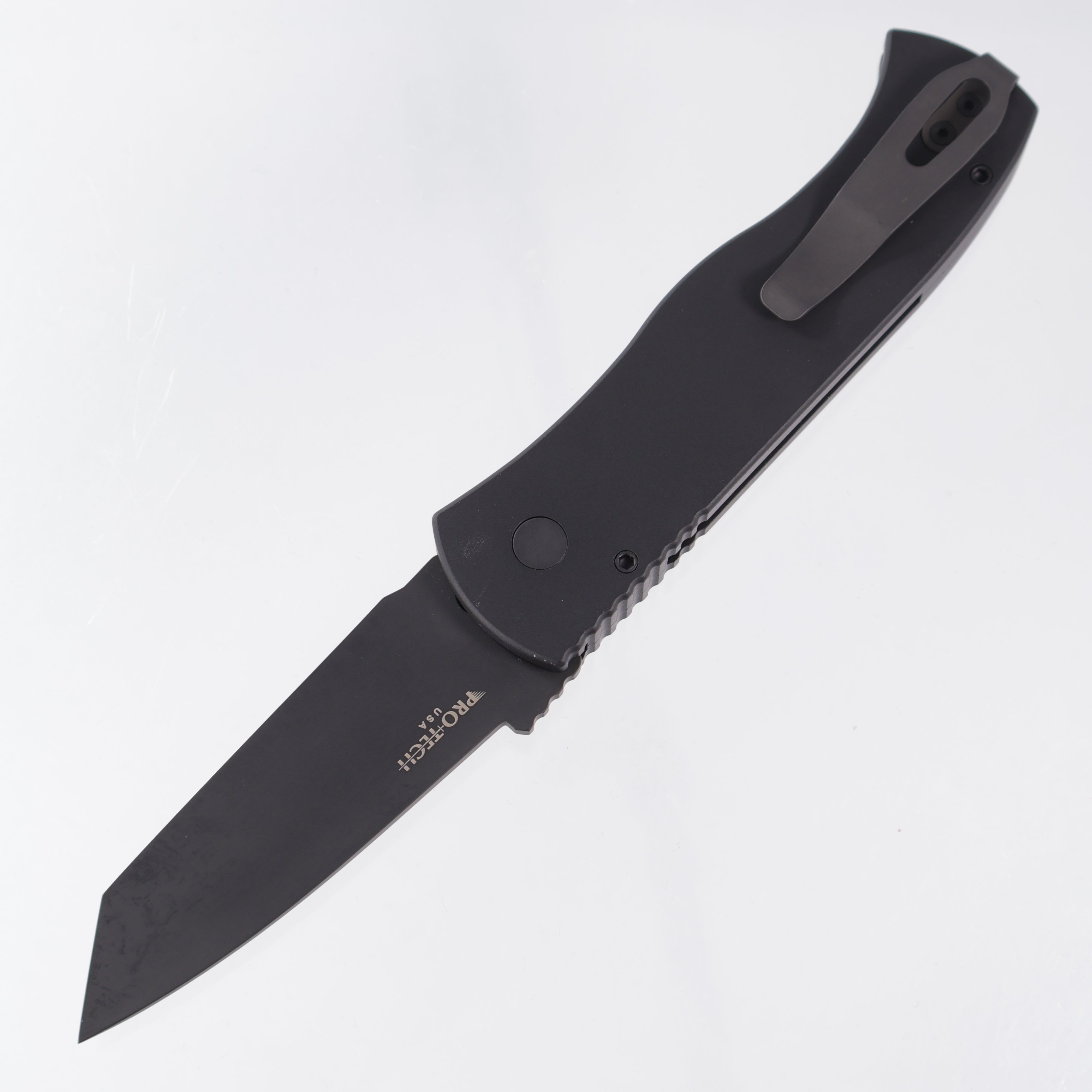 Pro-Tech Emerson CQC7 Tanto Chisel Grind - Black Aluminum w/ Orange G10 Button - DLC 154CM - 2024 Cancon CQC7.1  *PRE-OWNED*
