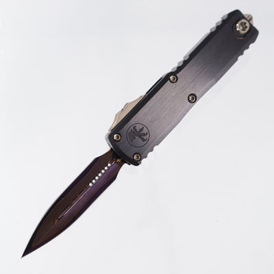 Microtech UTX-85 Gen III Double Edge Marfione Select - Hefted Aluminum Chassis w/ DLC Hardware & Purple Ti Accents - Purple Baker Forge Coppermai Damascus - 1232-16MS3 *PRE-OWNED*