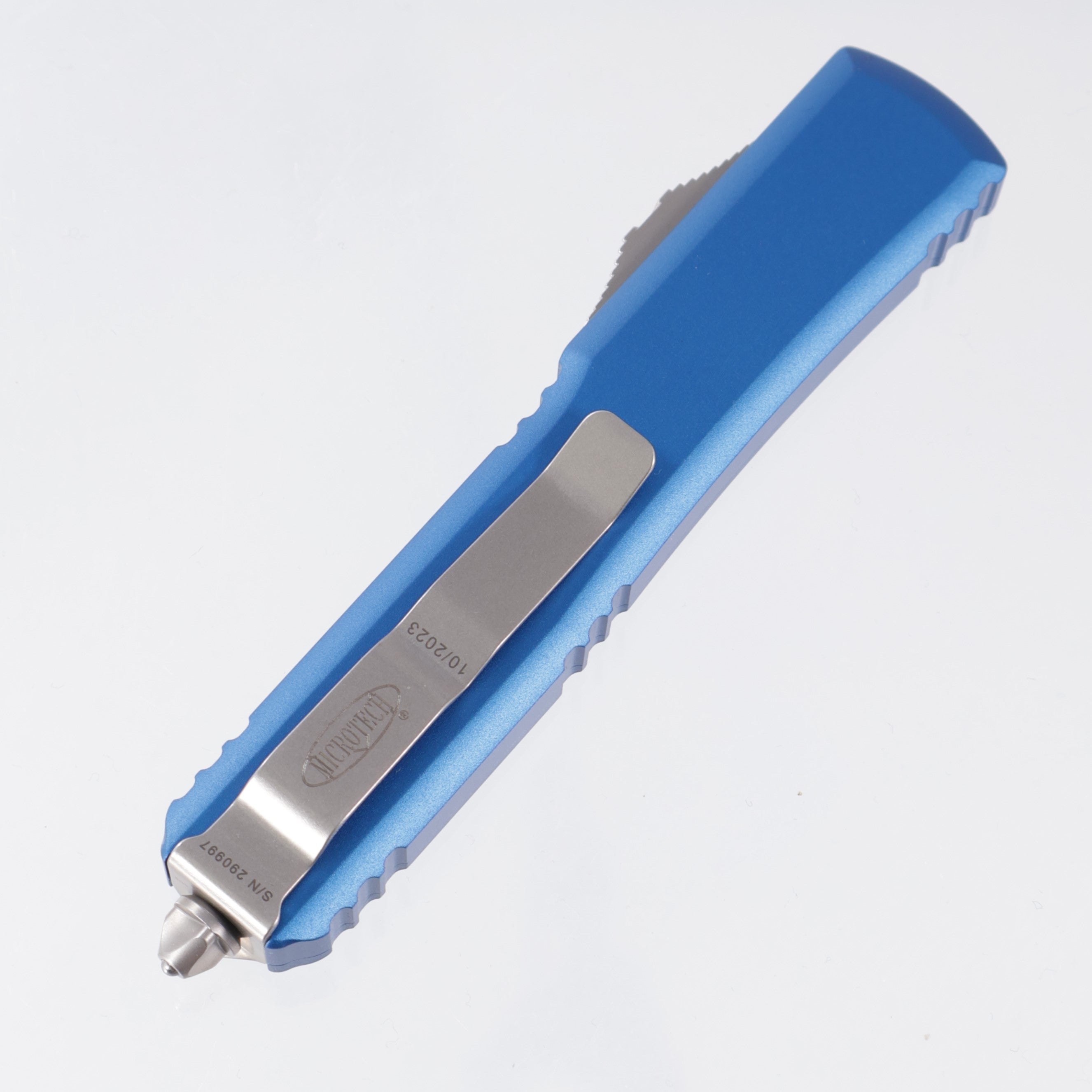 Microtech Ultratech Single Edge - Blue Aluminum - Stonewash M390 - 121-10 BL *PRE-OWNED*
