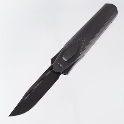 Remette Swordfish Single Edge - DLC Titanium w/ Red, White, & Blue Cloud Carbon Inlays - DLC M390 *PRE-OWNED*