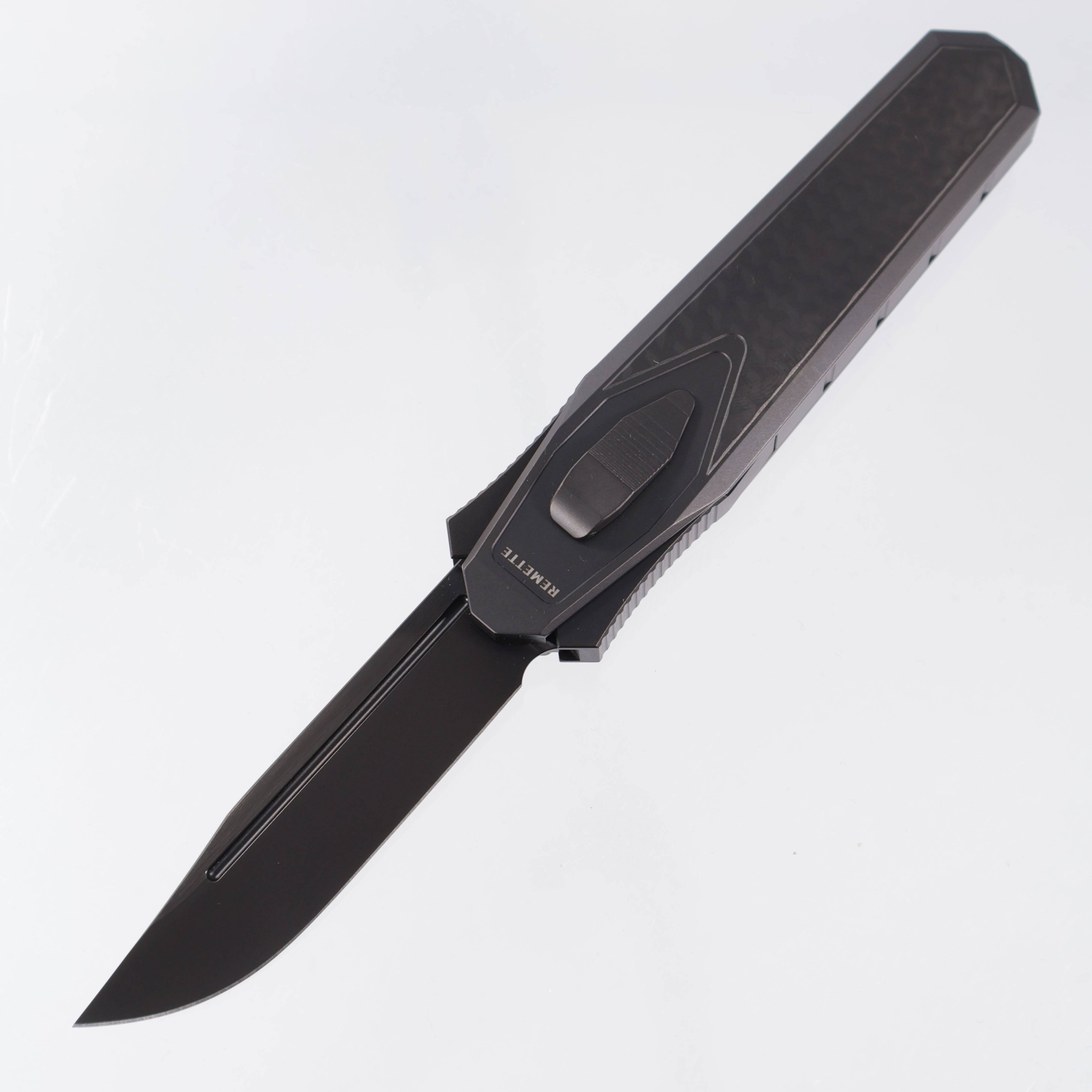 Remette Swordfish Single Edge - DLC Titanium w/ Red, White, & Blue Cloud Carbon Inlays - DLC M390 *PRE-OWNED*