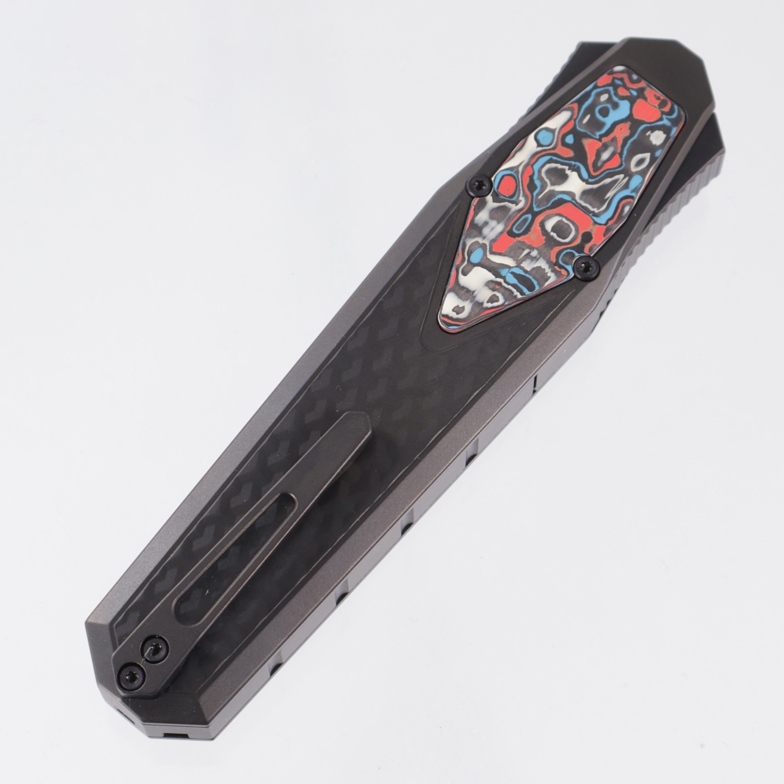 Remette Swordfish Single Edge - DLC Titanium w/ Red, White, & Blue Cloud Carbon Inlays - DLC M390 *PRE-OWNED*