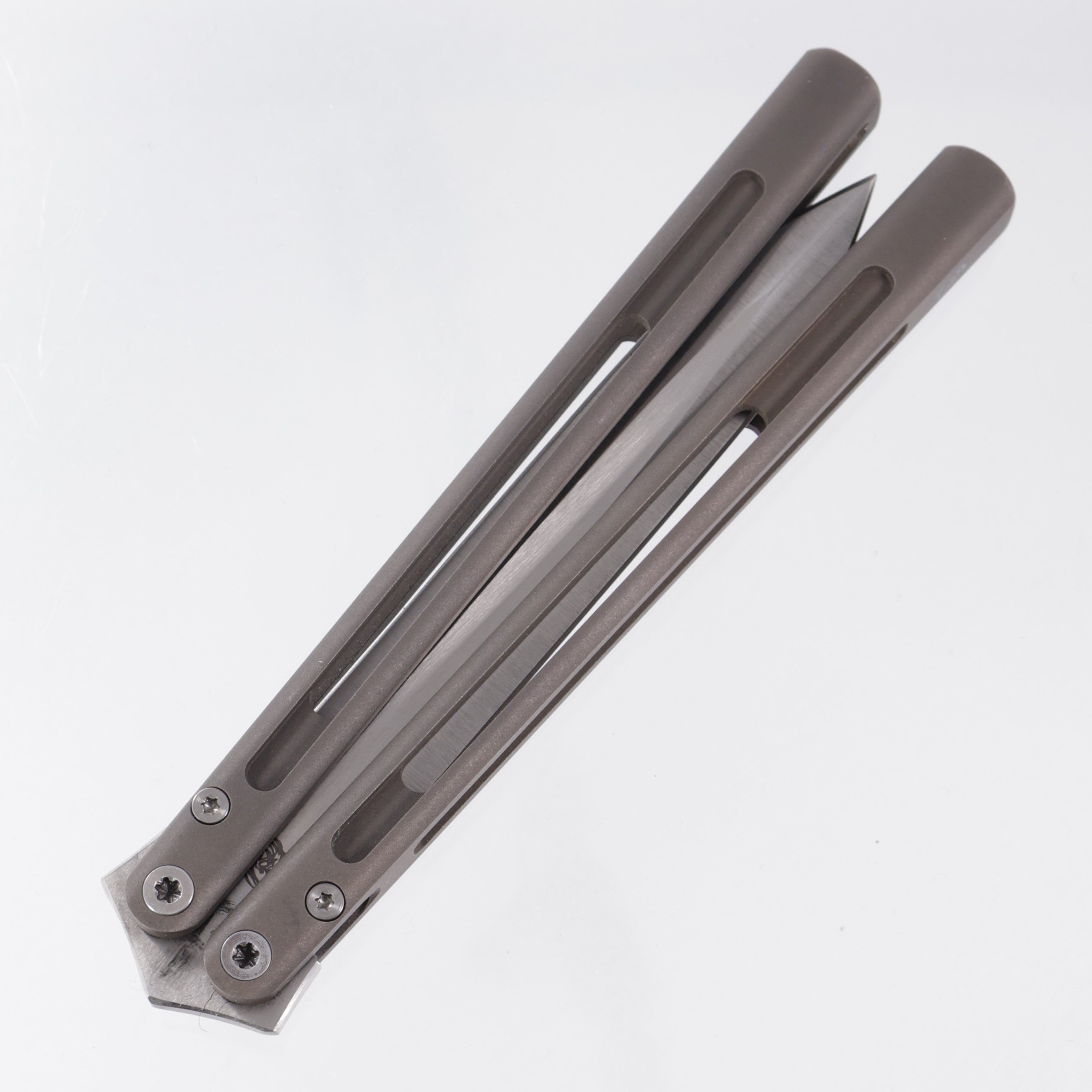 Polecat Full Double Edge Balisong #2 - Sandblast Titanium - Satin S35VN *PRE-OWNED*
