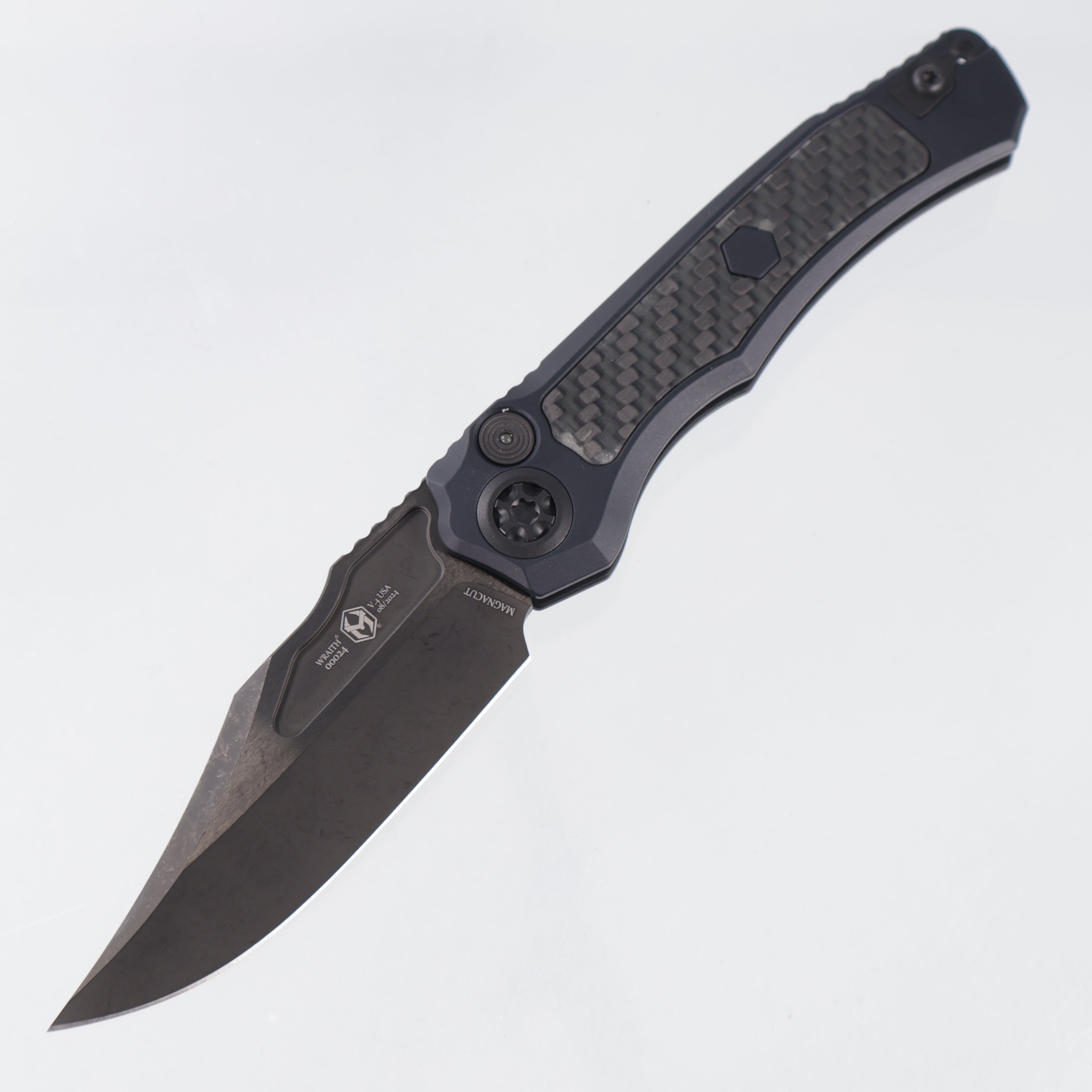 Heretic Wraith V4 Auto Bowie - Black Aluminum w/ Glow Carbon Fiber Inlays - DLC Magnacut - H002-6A-GLO/CF *PRE-OWNED*