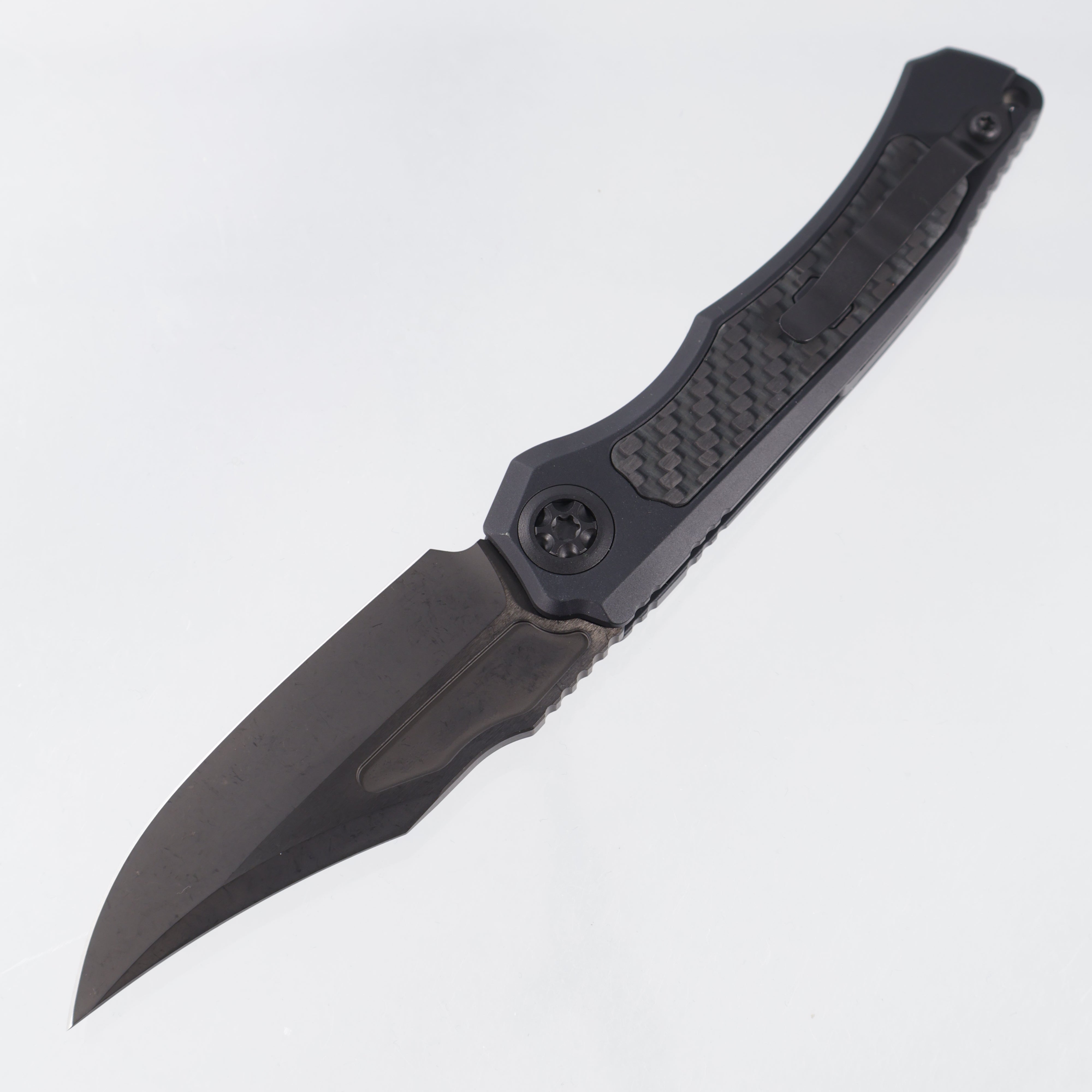 Heretic Wraith V4 Auto Bowie - Black Aluminum w/ Glow Carbon Fiber Inlays - DLC Magnacut - H002-6A-GLO/CF *PRE-OWNED*