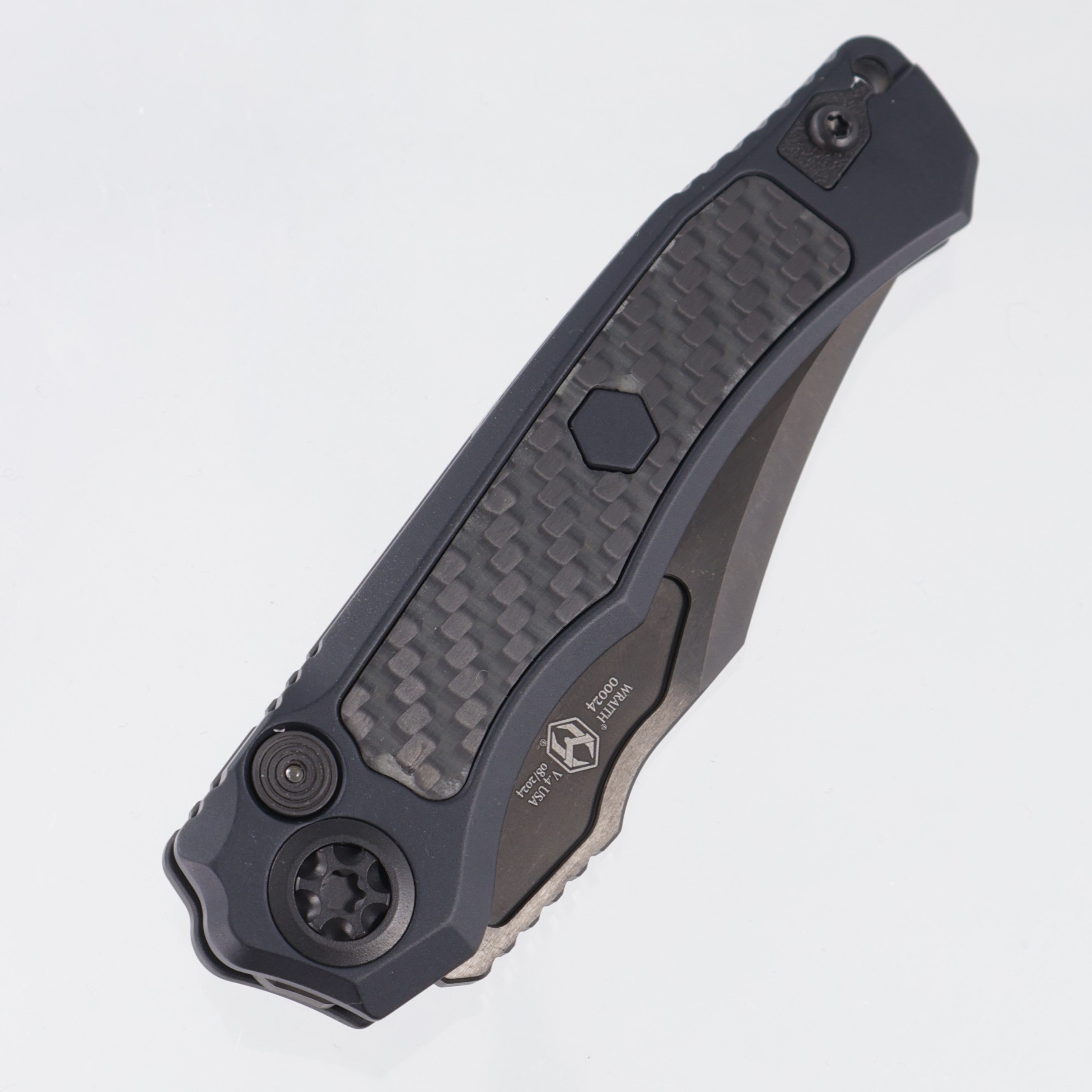 Heretic Wraith V4 Auto Bowie - Black Aluminum w/ Glow Carbon Fiber Inlays - DLC Magnacut - H002-6A-GLO/CF *PRE-OWNED*