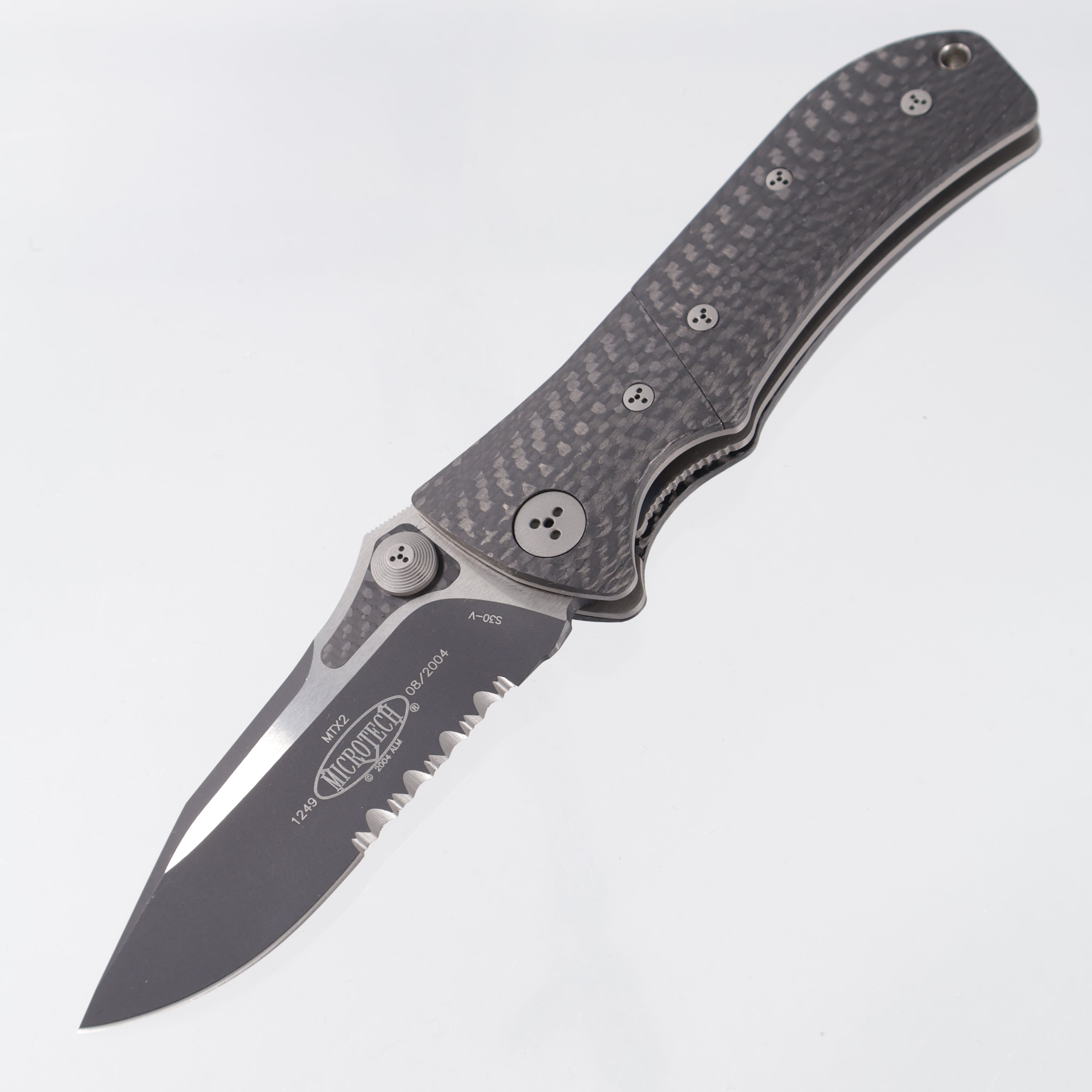 Microtech MTX-2 Dual Action - One Piece Carbon Fiber w/ Bolster Release - 2-Tone Black S30V *PRE-OWNED* *NO BOX*