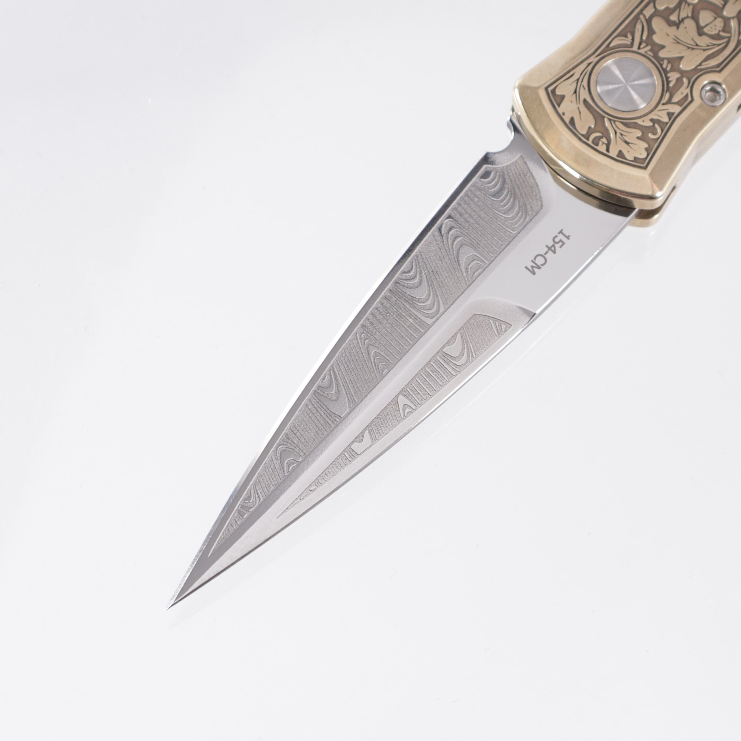 Pro-Tech Godson *Customized By Todd Smith / TS Custom* - Engraved AlBronze Handle w/ Pearl Button - Engraved & Polished 154CM