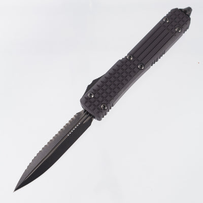 Microtech Ultratech Signature Series Double Edge Shadow - Delta Frag Black Aluminum - Fluted DLC Full Serrate - 122-3UT-DSH - S/N: 067 *PRE-OWNED*