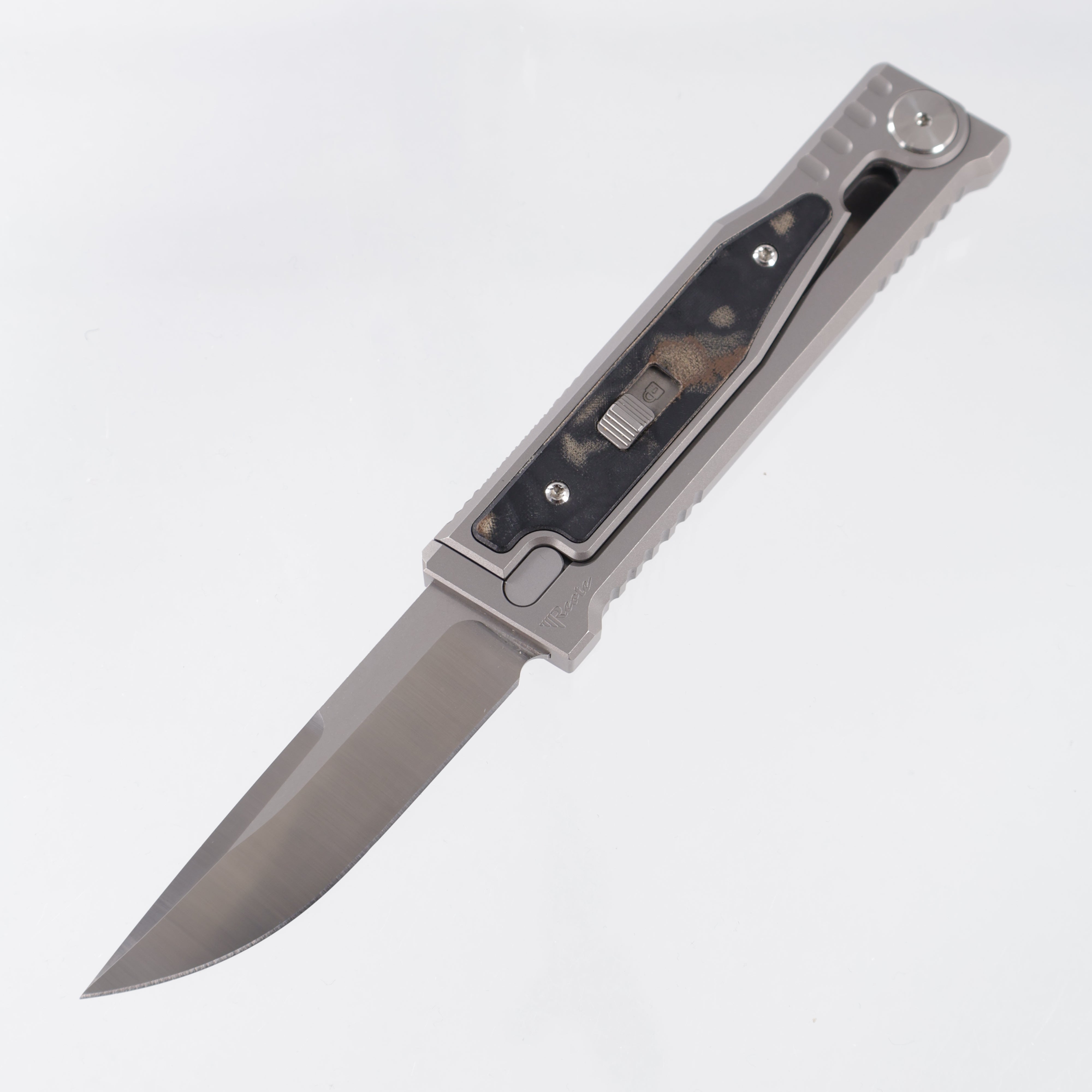 Reate Exo Medium - Beadblast Titanium w/ Burl Micarta Inlays - Satin Elmax *PRE-OWNED* *NO BOX*