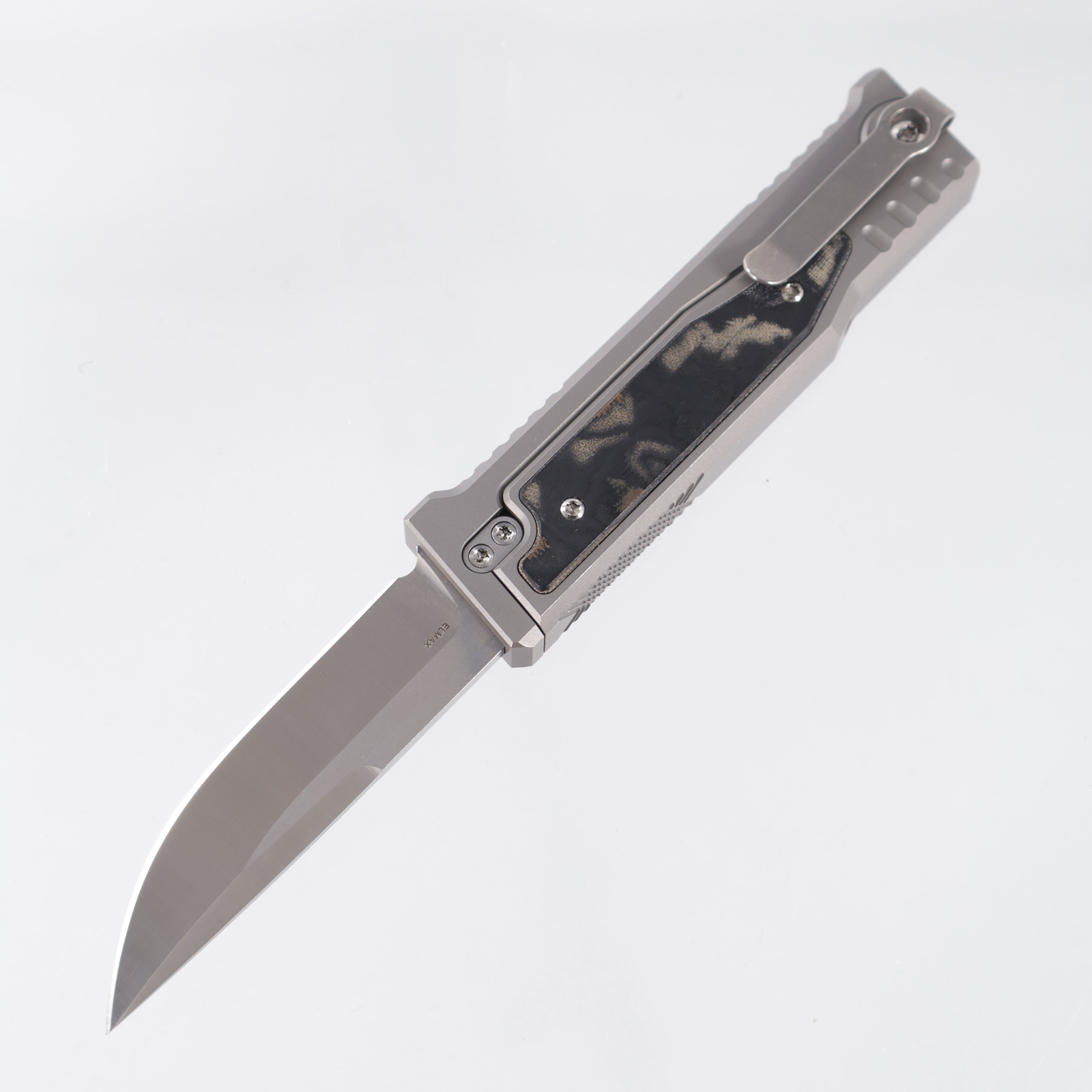 Reate Exo Medium - Beadblast Titanium w/ Burl Micarta Inlays - Satin Elmax *PRE-OWNED* *NO BOX*
