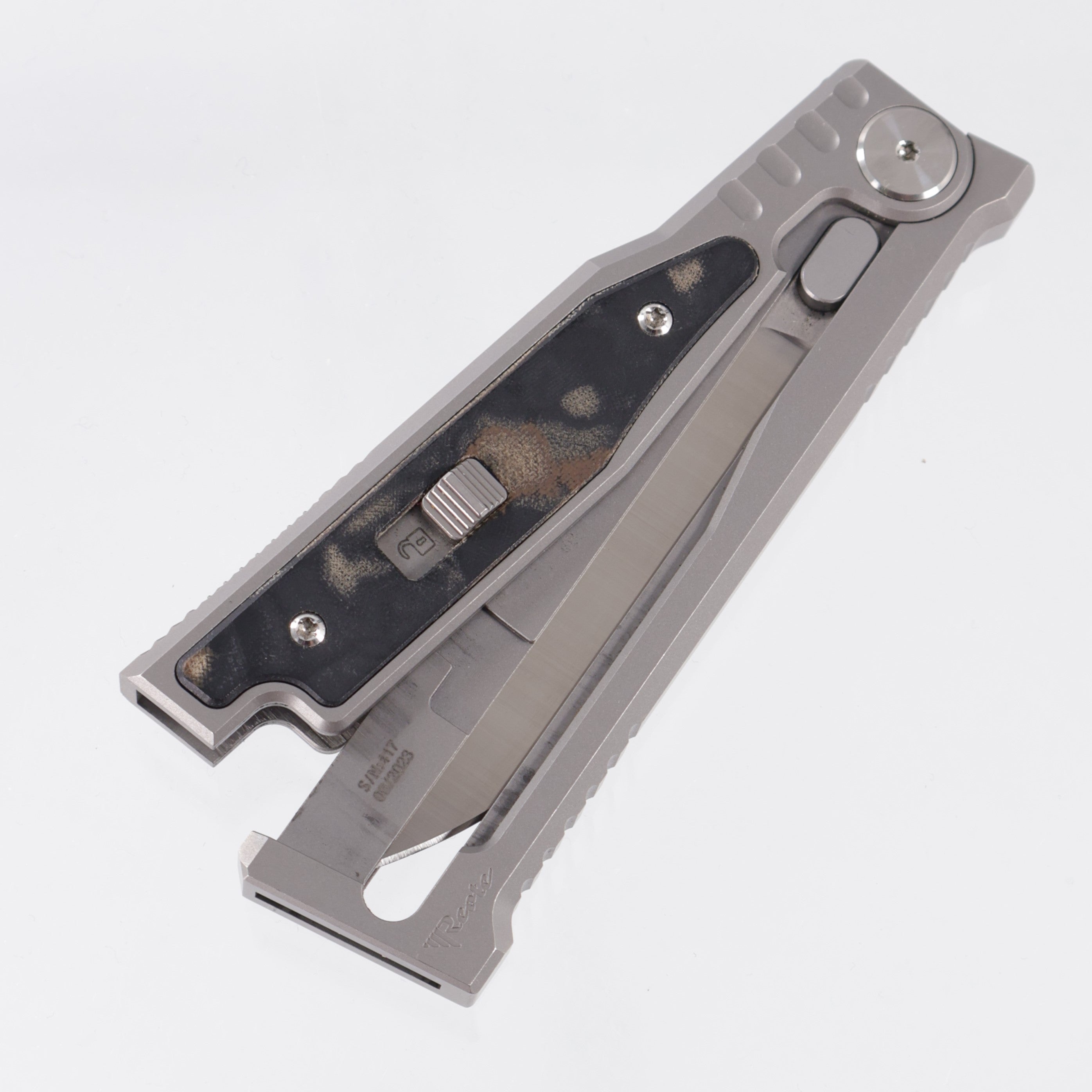 Reate Exo Medium - Beadblast Titanium w/ Burl Micarta Inlays - Satin Elmax *PRE-OWNED* *NO BOX*
