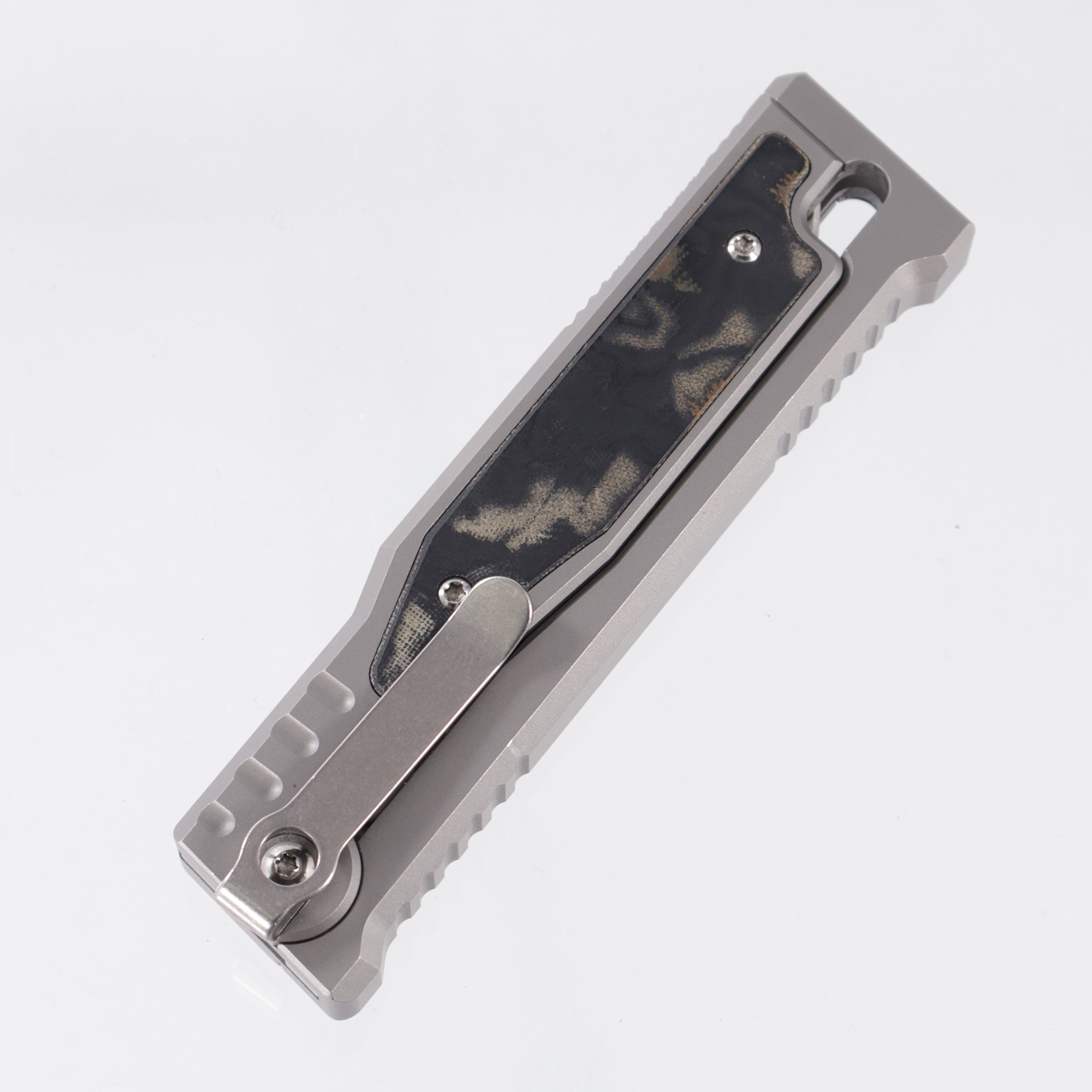 Reate Exo Medium - Beadblast Titanium w/ Burl Micarta Inlays - Satin Elmax *PRE-OWNED* *NO BOX*