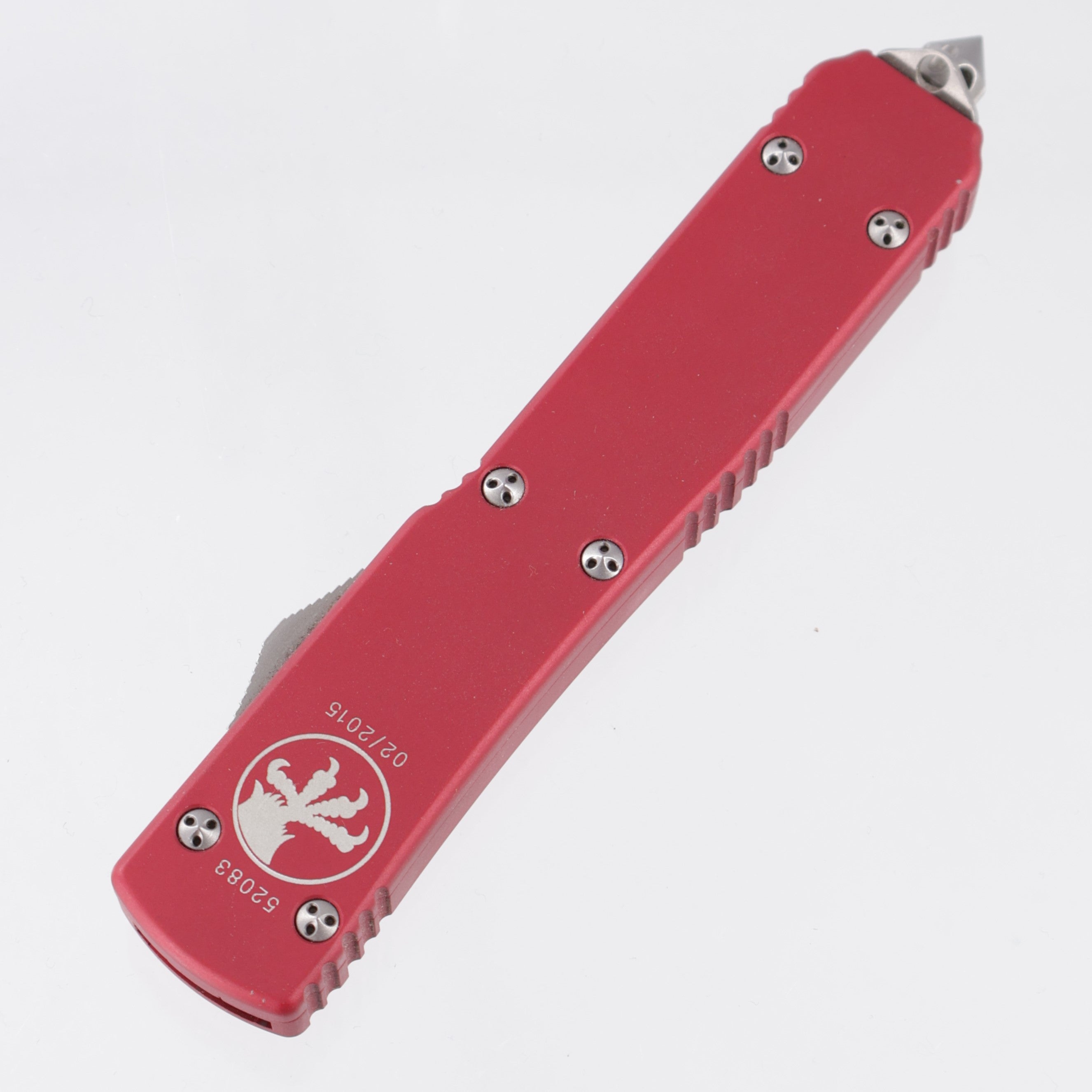 Microtech Ultratech Square Body Double Edge - Red Aluminum - Satin Partial Serrate Elmax - 122-5 RD *PRE-OWNED*